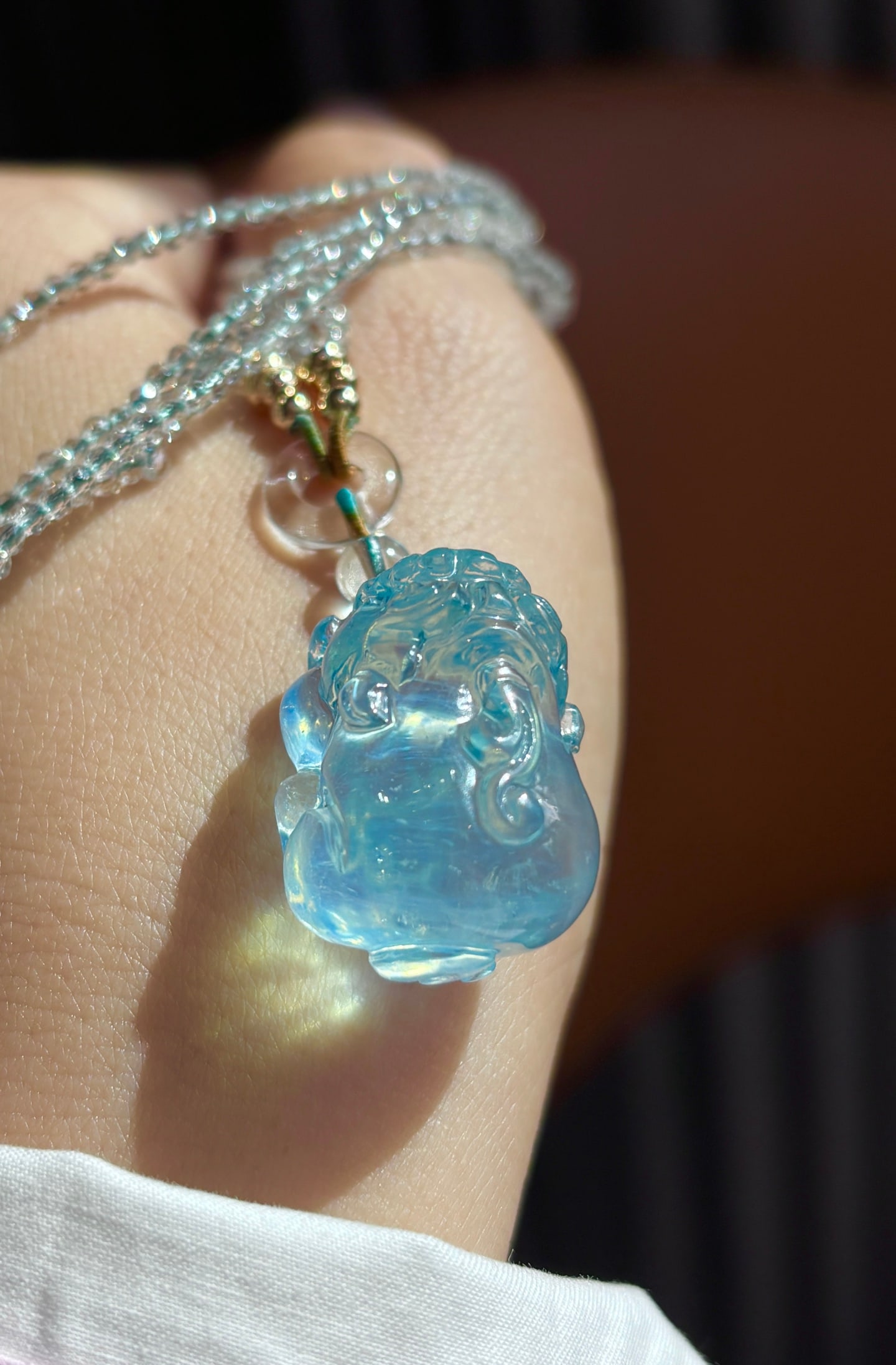 An Exquisite Aquamarine Auspicious Beast Pendant: An Exquisite Aquamarine Auspicious Beast Pendant,Size:23mmx16.5mm,Total Weight:17.5g 海蓝宝瑞兽吊坠