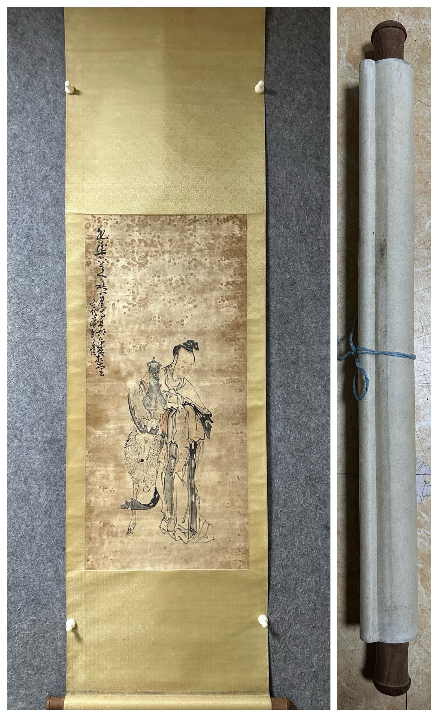 An Exquisite Chinese Vertical Scroll Ink Painting of Figure on Paper: An Exquisite Chinese Vertical Scroll Ink Painting of Figure on Paper,Huang Shen,Size:37.4inx17.3in