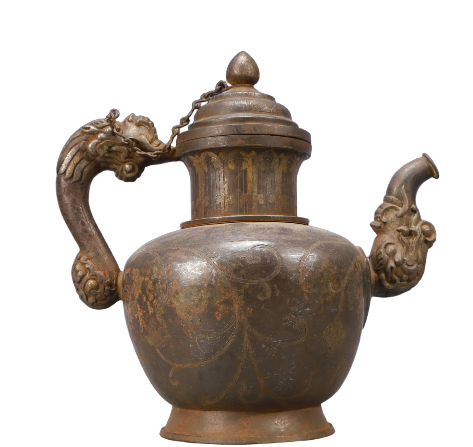 An Exquisite Bronze Flower Pattern Dragon's mouth Ewer (1 of 11)