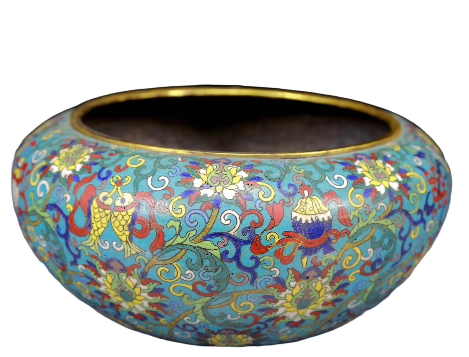 An Exquisite Cloisonne Lotus and Eight Treasures Pattern Jar: An Exquisite Cloisonne Lotus and Eight Treasures Pattern Jar,Qing Dynasty, China,Qianlong Four-character Mark,Size:10.2inx4.7in,Weight:1390g