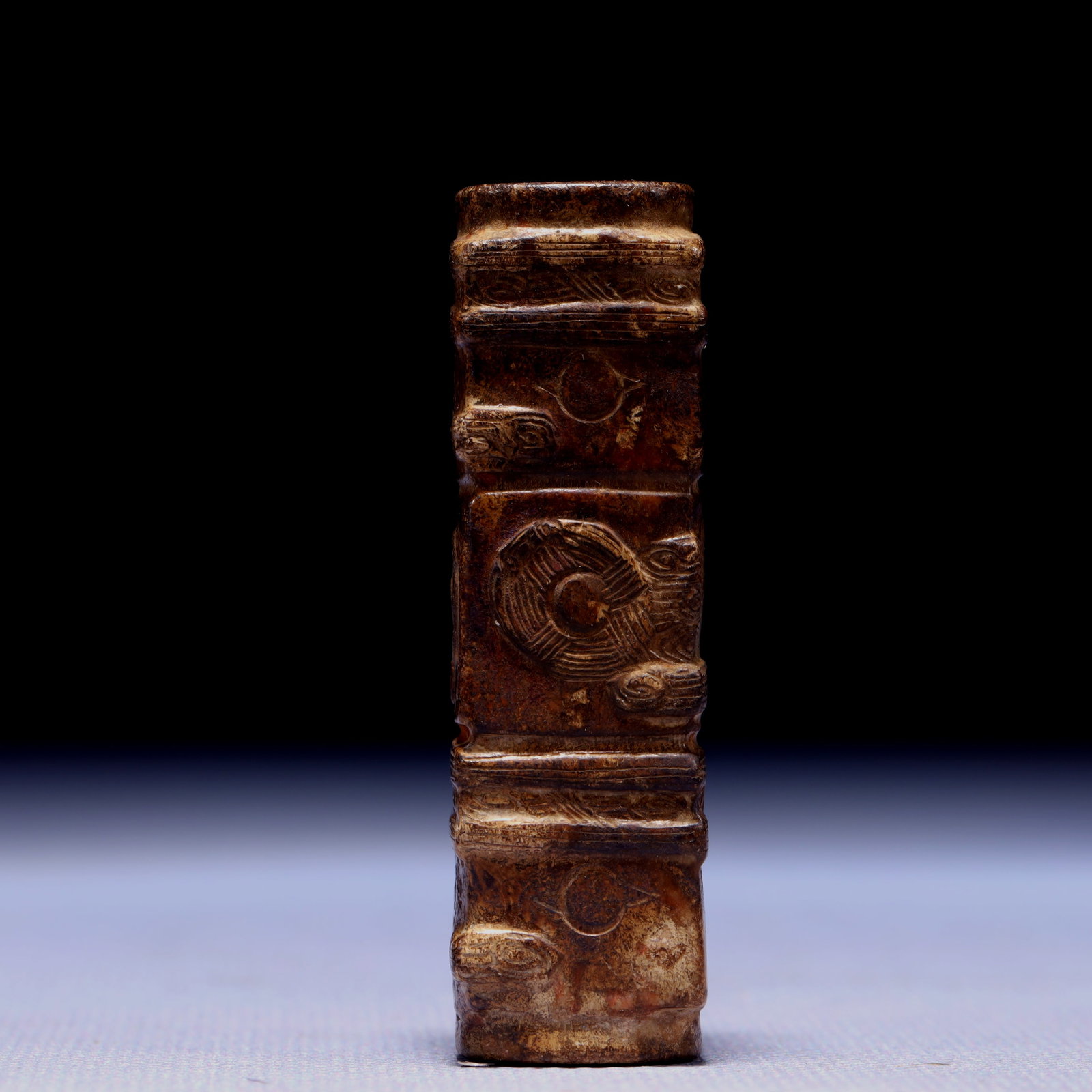 An Archaic Hongshan Culture Yellow Jade Beast-Face Pattern Pendant: An Archaic Hongshan Culture Yellow Jade Beast-Face Pattern Pendant,Ancient Time,China,Size:0.6inx2.5in,Weight:48g