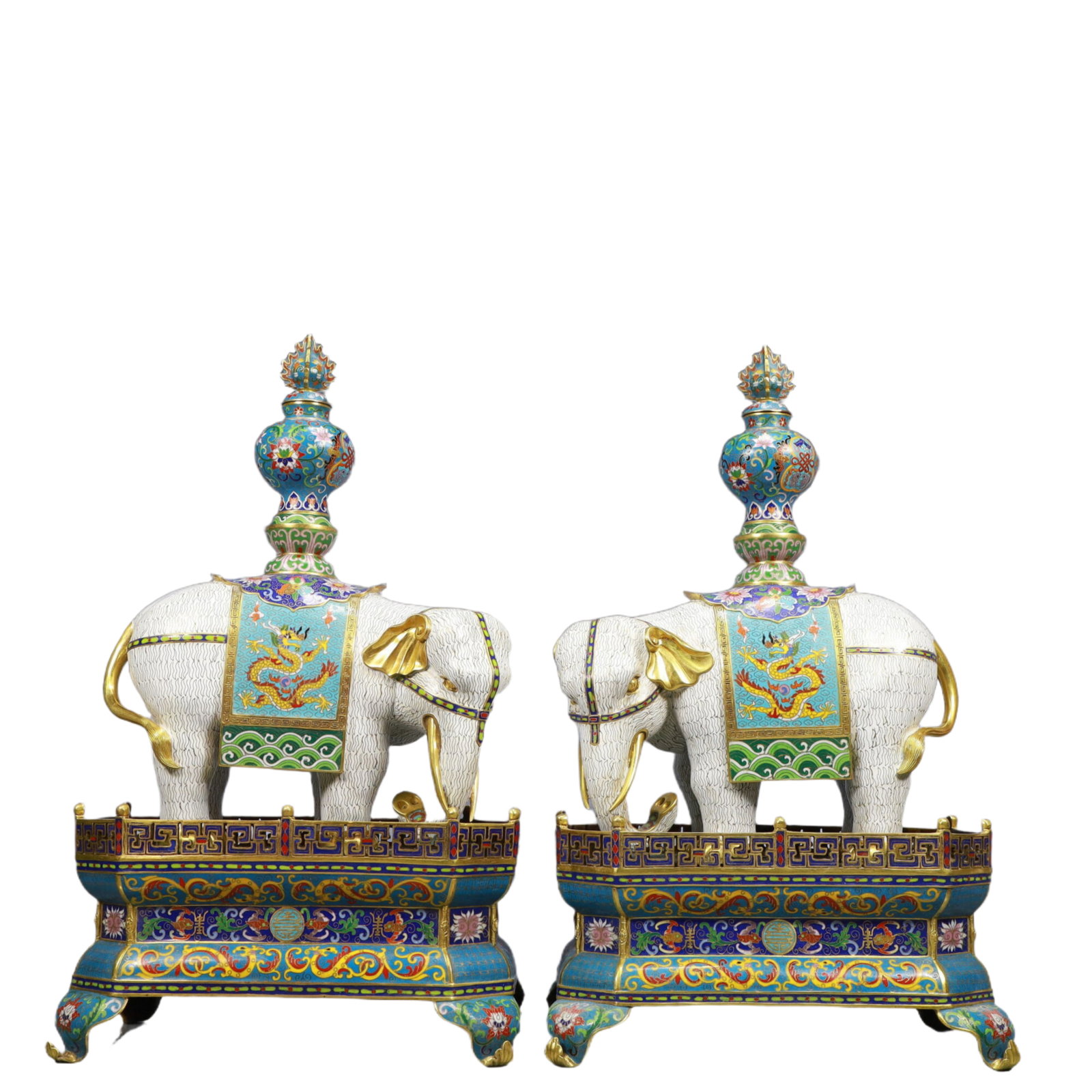 A Pair of Monumental Cloisonne Elephant Ornaments (1 of 20)