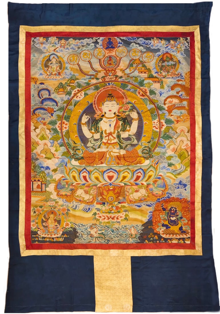 Nasha embroidered six-character mantra four-armed Avalokitesvara Thangka (1 of 9)