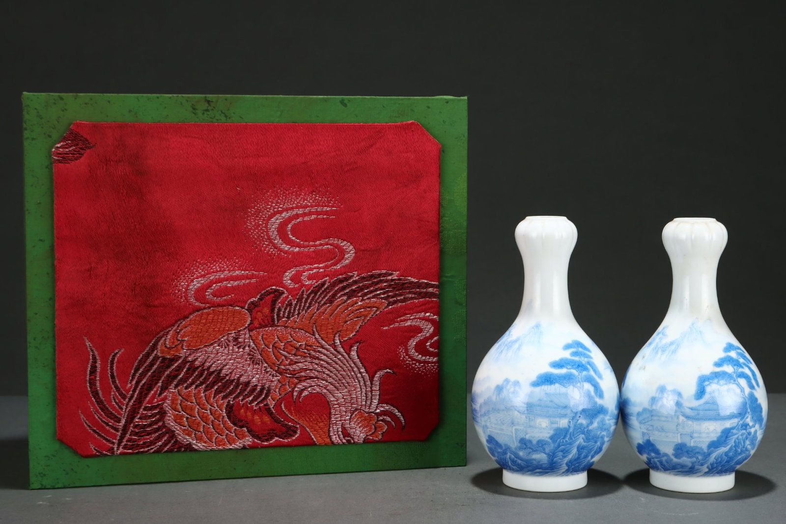 A Pair of Exquisite Blue Glazed Landscape Pattern Vases,with poem: A Pair of Exquisite Blue Glazed Landscape Pattern Vases,with poem,Qing Dynasty,China,Qianlong Four-character Mark,Size:7.1inx3.9in 一对蓝釉山水纹瓶,
