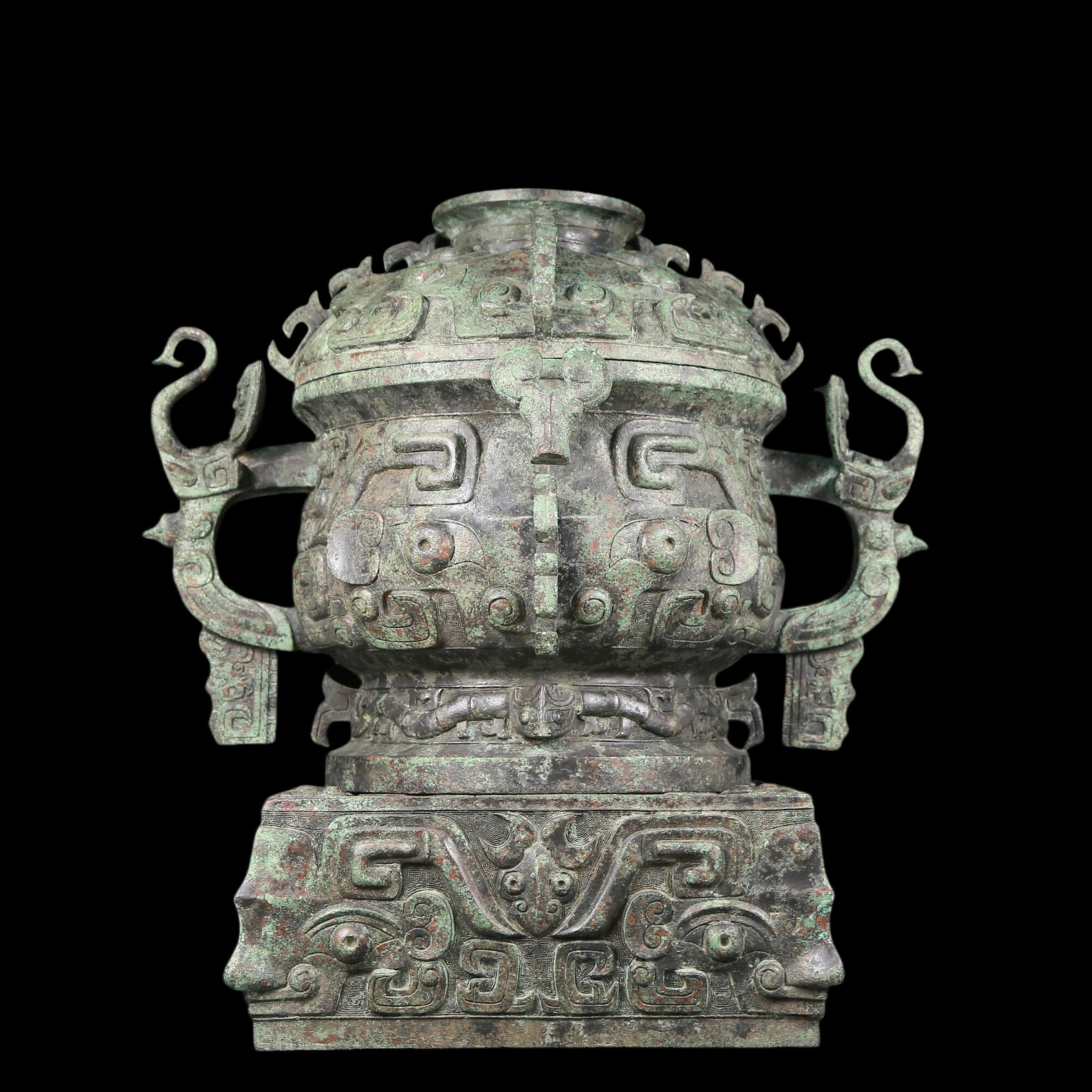 A precious bronze double-eared stove with auspicious animal patterns and lid (1 of 16)