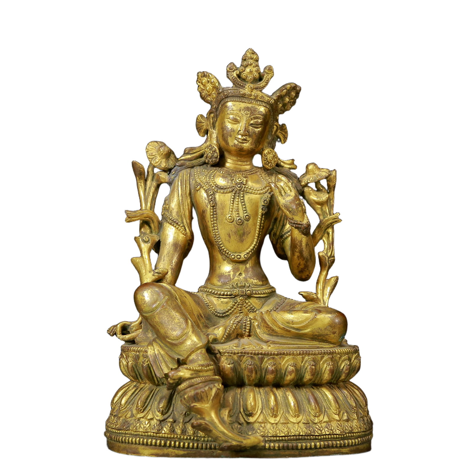 A Solemn Gilt Bronze Statue of Tara: A Solemn Gilt Bronze Statue of Tara,Ming Dynasty, China,Size:5.9inx5.1inx9.4in,Weight:3210g 铜鎏金度母像，明代