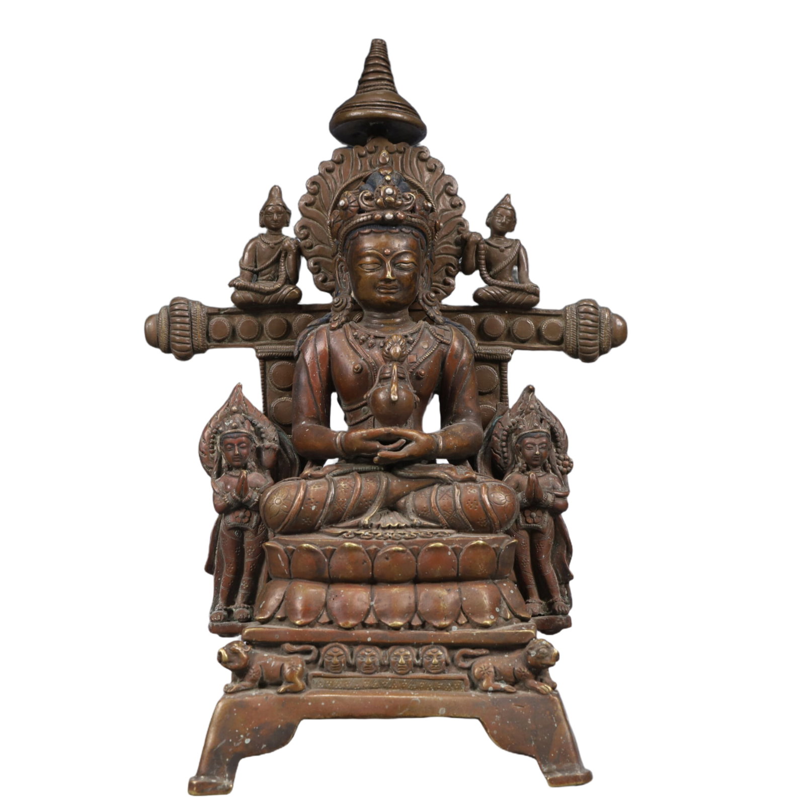 A Solemn Bronze Statue of Avalokitesvara, With Inscription: A Solemn Bronze Statue of Avalokitesvara, With Inscription, Qing Dynasty, China, Size:7.9inx3.9inx12.2in, Weight:3250g 铜观音像,带铭文,中国清
