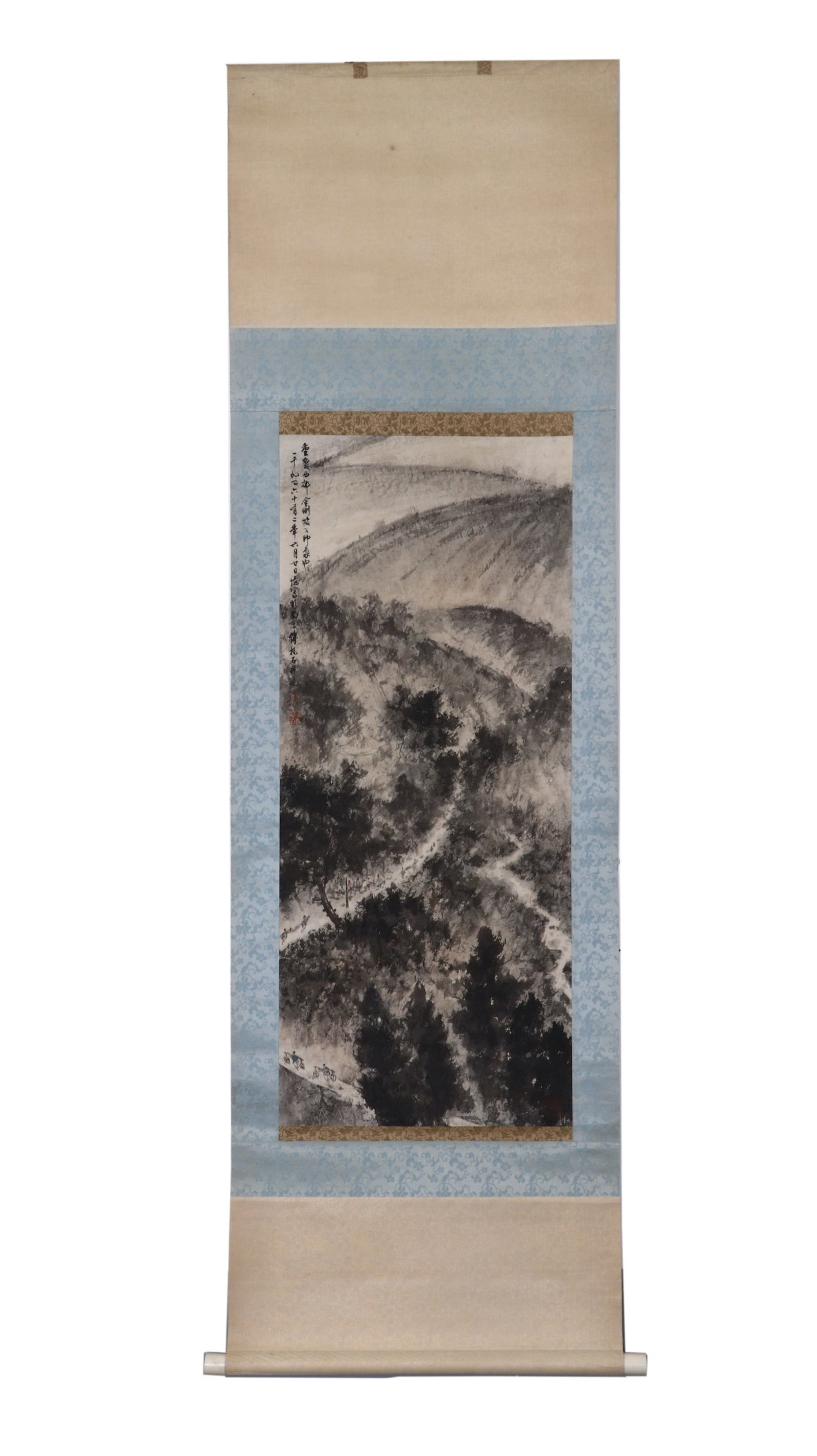 A Chinese Vertical Scroll Ink Painting of Landscape on Paper: A Chinese Vertical Scroll Ink Painting of Landscape on Paper,Fu Baoshi,Size:35.8inx15.4in