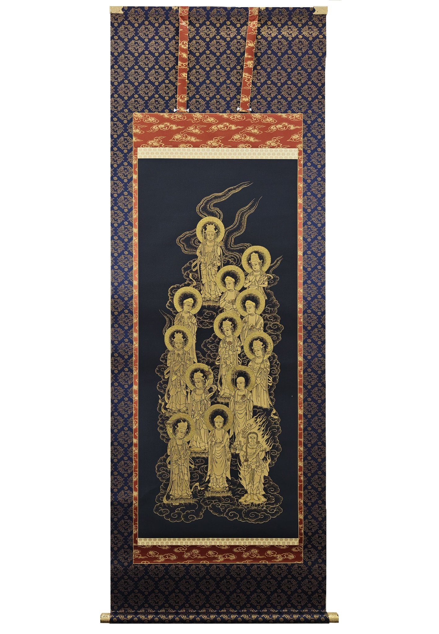 Woven Gold Scroll of Thirteen Buddhas: Qing Dynasty Zhijin Thirteen Buddha Scroll Outside: 190×26in Painting Core: 117×19.3in 清代 织金十三佛画轴