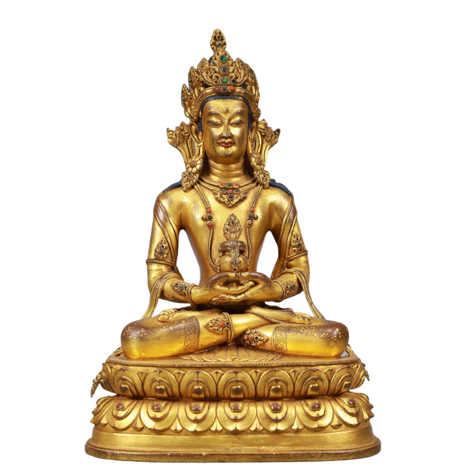 A Solemn Gilt Bronze Statue of Samantabhadra, Inlaid Gems (1 of 10)