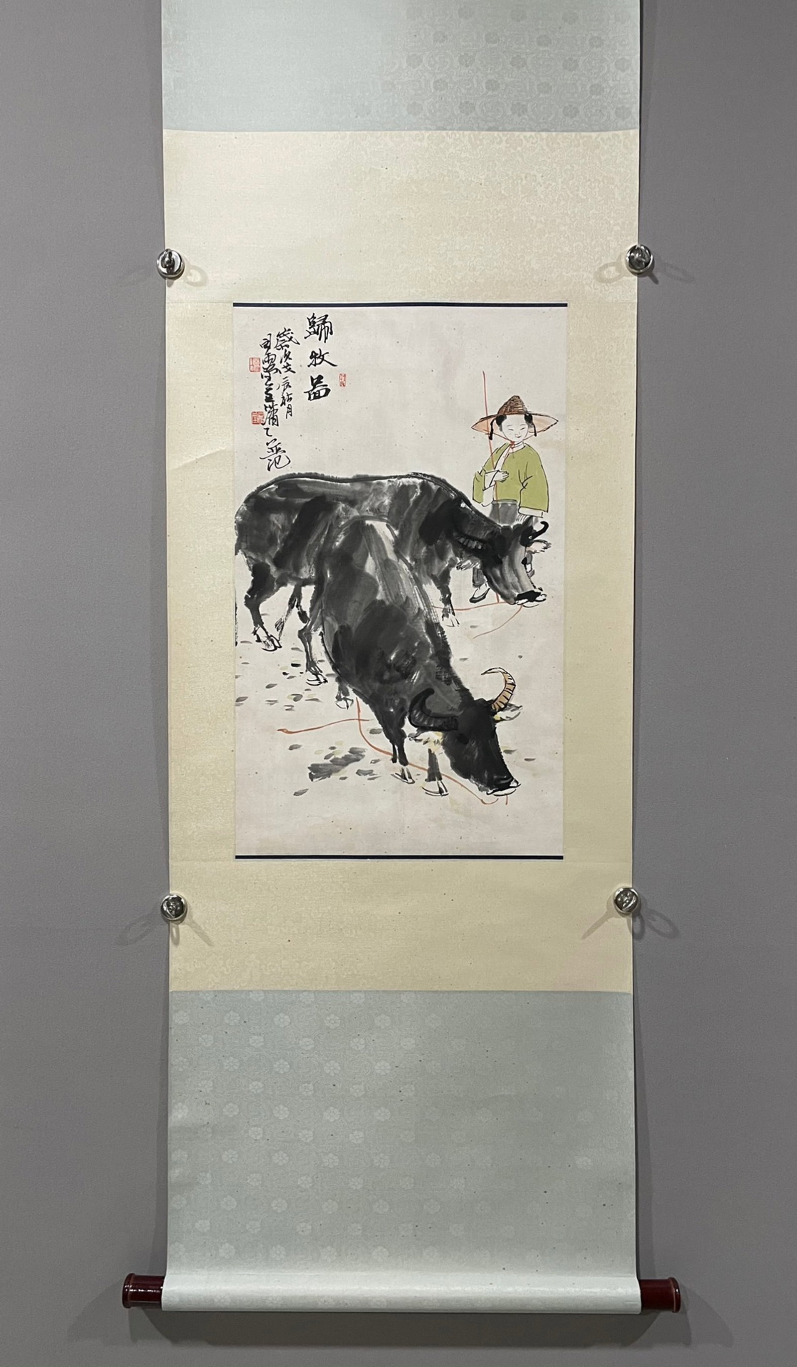 A Chinese Vertical Scroll Ink Painting of Character and Story on Paper: A Chinese Vertical Scroll Ink Painting of Character and Story on Paper,Wei Xiaorong,Size:25.2inx15in 一幅中国水墨人物故事画立