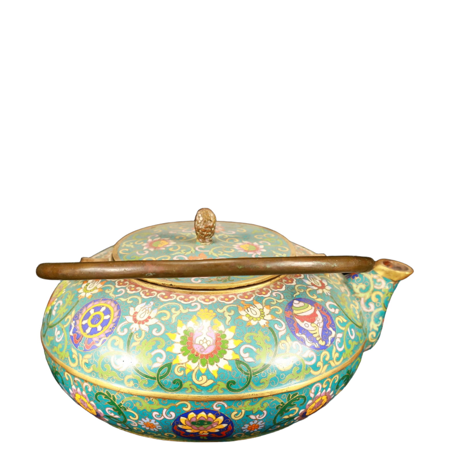 An Exquisite Cloisonne Eight Treasures Pattern Ewer: An Exquisite Cloisonne Eight Treasures Pattern Ewer,(A type of enamelware with metal wires separating colored glaze, originating in China),Qing Dynasty,China,Qianlong Four-character