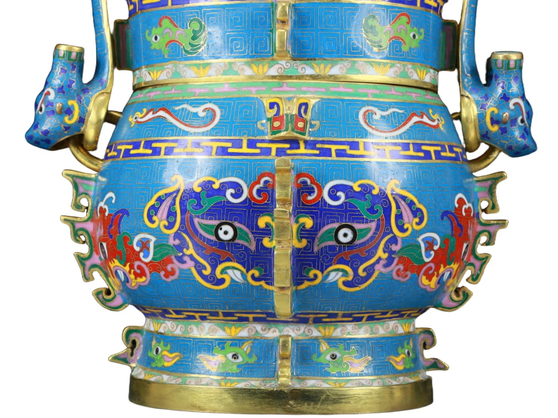 A Rare Cloisonne Beast-Face Pattern Pot with Cover - 3