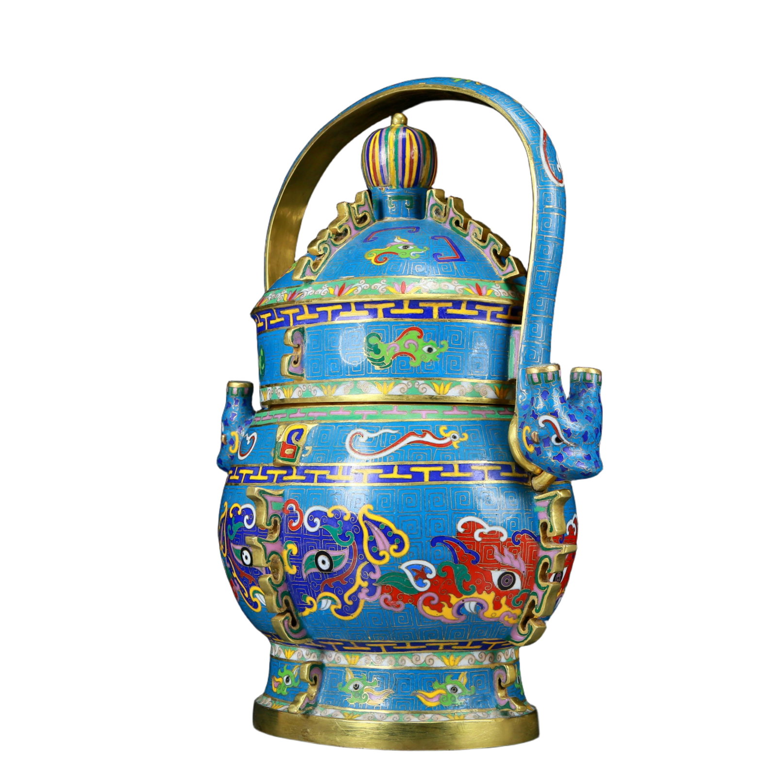 A Rare Cloisonne Beast-Face Pattern Pot with Cover - 4