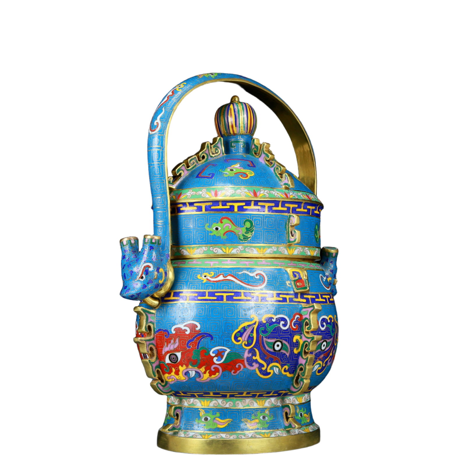 A Rare Cloisonne Beast-Face Pattern Pot with Cover - 6
