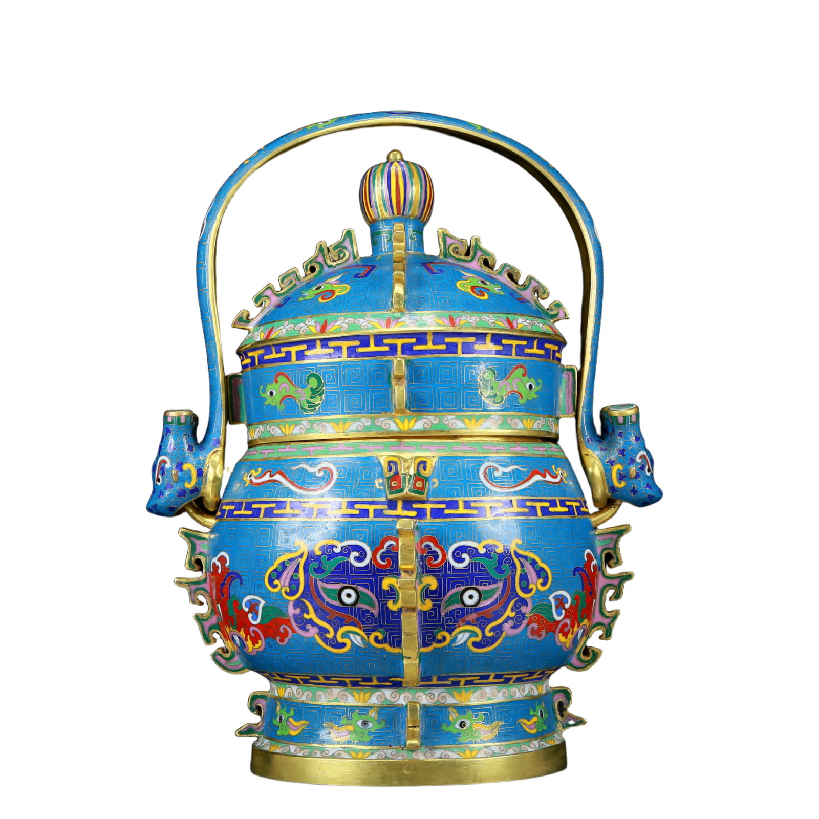A Rare Cloisonne Beast-Face Pattern Pot with Cover - 7