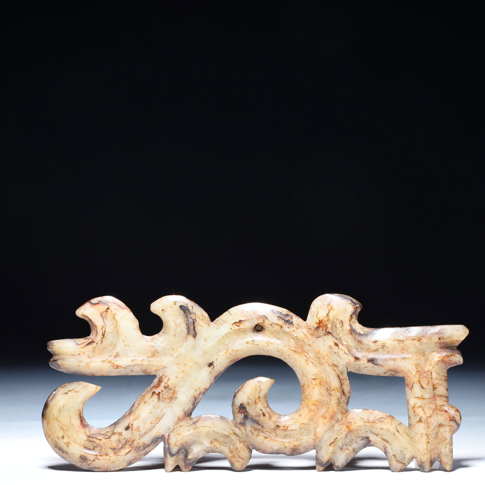 An Archaic Hongshan Culture White Jade Pendant: An Archaic Hongshan Culture White Jade Pendant,Ancient Time,China,Size:6.9inx3in,Weight:4.08g 红山文化白玉挂件,中国新石器&