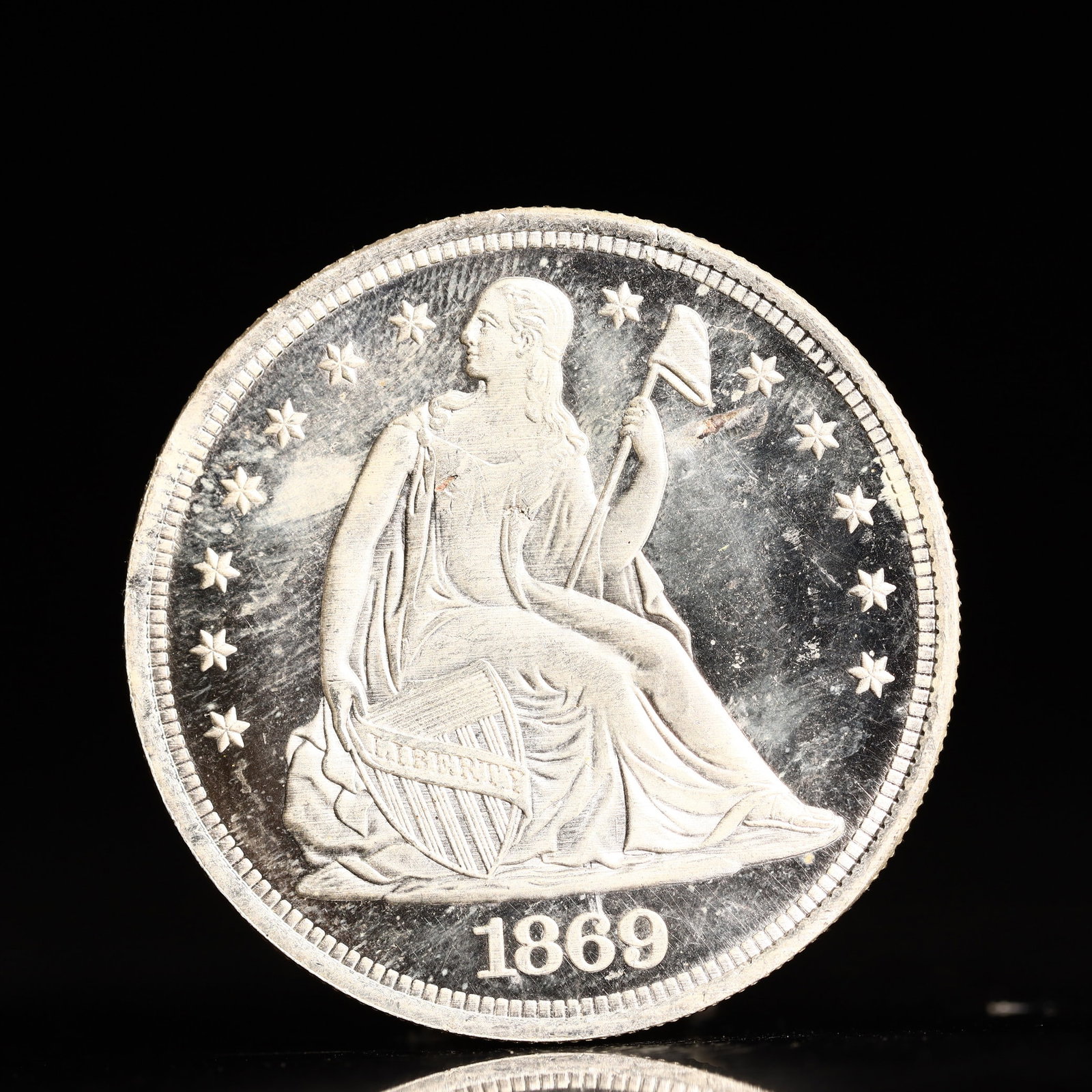 USA One Dollar 1869 Coin: American coin. IN GOD WE TRUST / LIBERTY / 1869 / UNITED STATES OF AMERICA / ONE DOL. Weight:26.9g.
