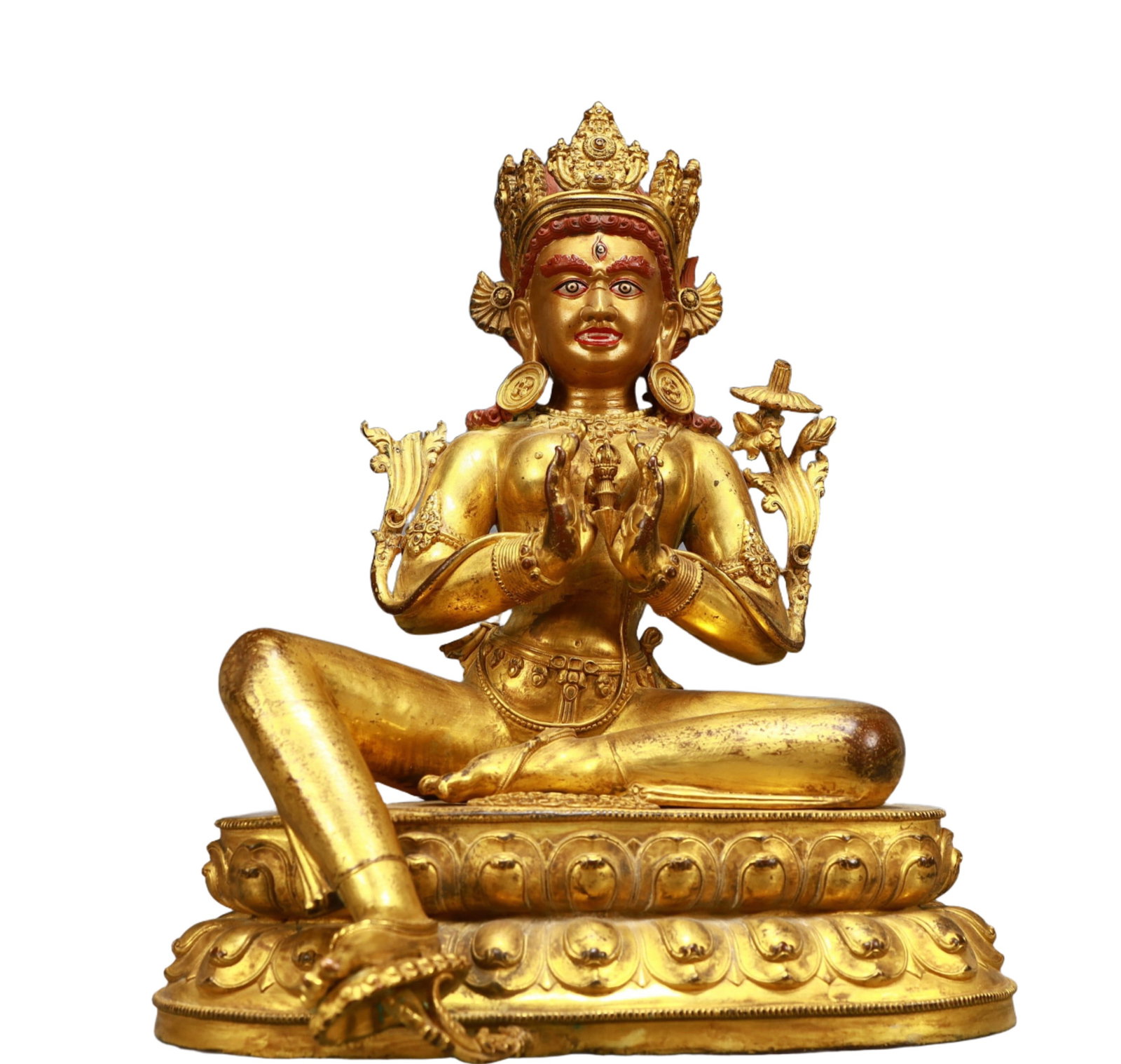 A Solemn Gilt Bronze Statue of Tara: A Solemn Gilt Bronze Statue of Tara,Ming Dynasty, China,Size:10.4inx8.9inx12.6in,Weight:6450g 铜鎏金度母像,中国明代