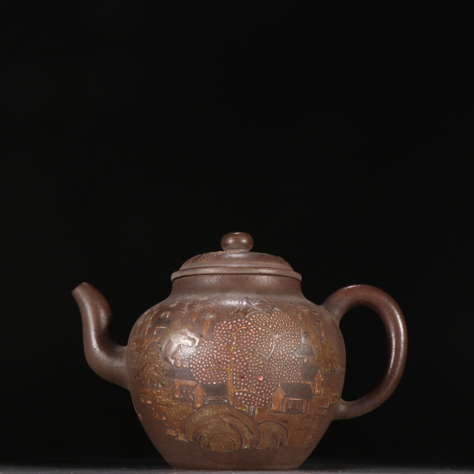 A Rare Purple Sands Jiacai Landscape Pattern Teapot (1 of 9)
