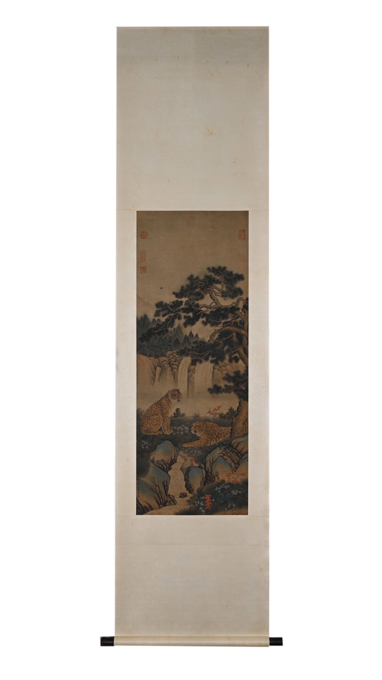 A Chinese Vertical Scroll Ink Painting of Landscape on Paper: A Chinese Vertical Scroll Ink Painting of Landscape on Paper,Lang Shining,Size:44.9inx14.2in 一幅中国水墨山水画立轴,郎世&#