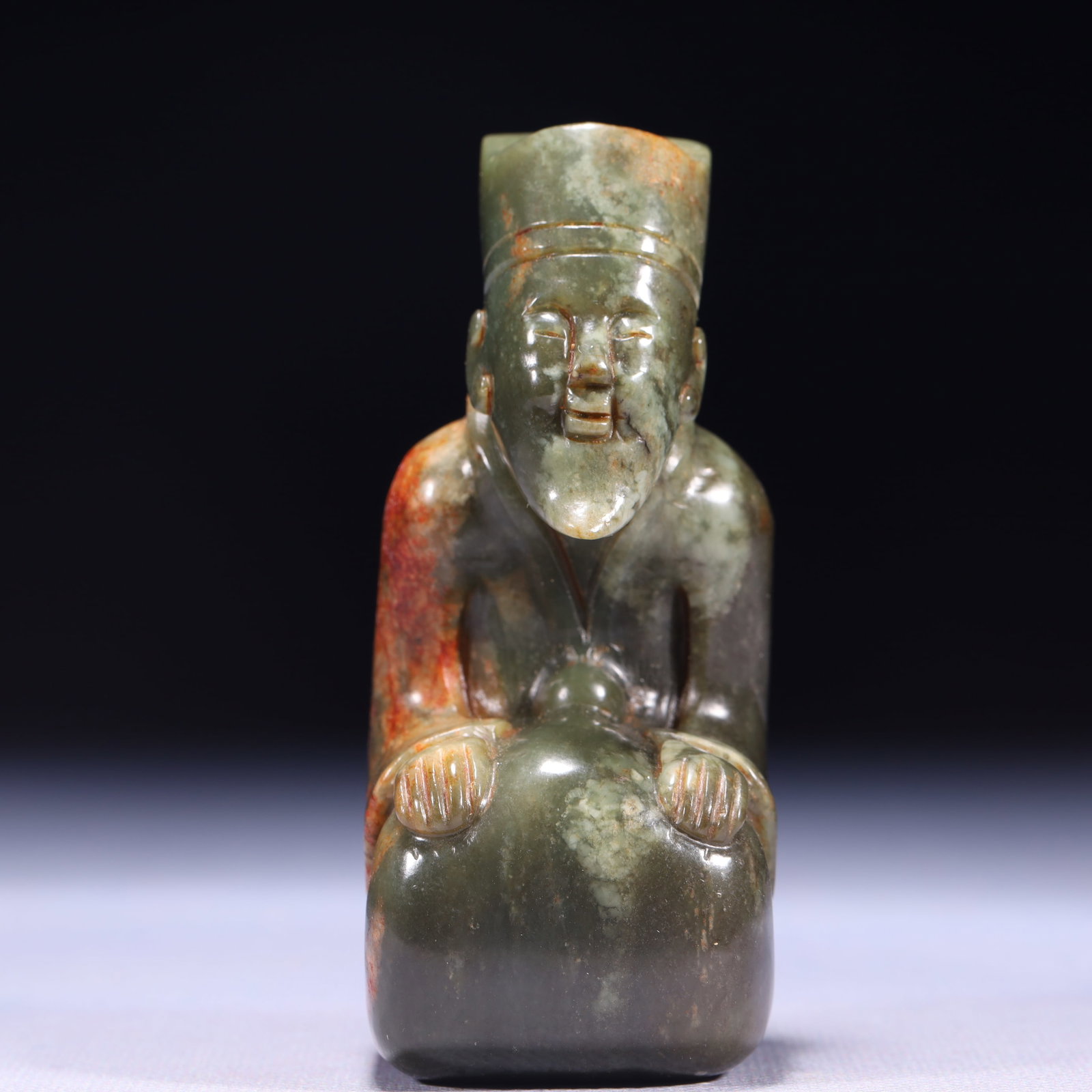 An Exquisite Green Jade Figure Ornament: An Exquisite Green Jade Figure Ornament,Qing Dynasty,China,Size:1.8inx1.6inx3.7in,Weight:318g 青玉人物摆件,中国清代