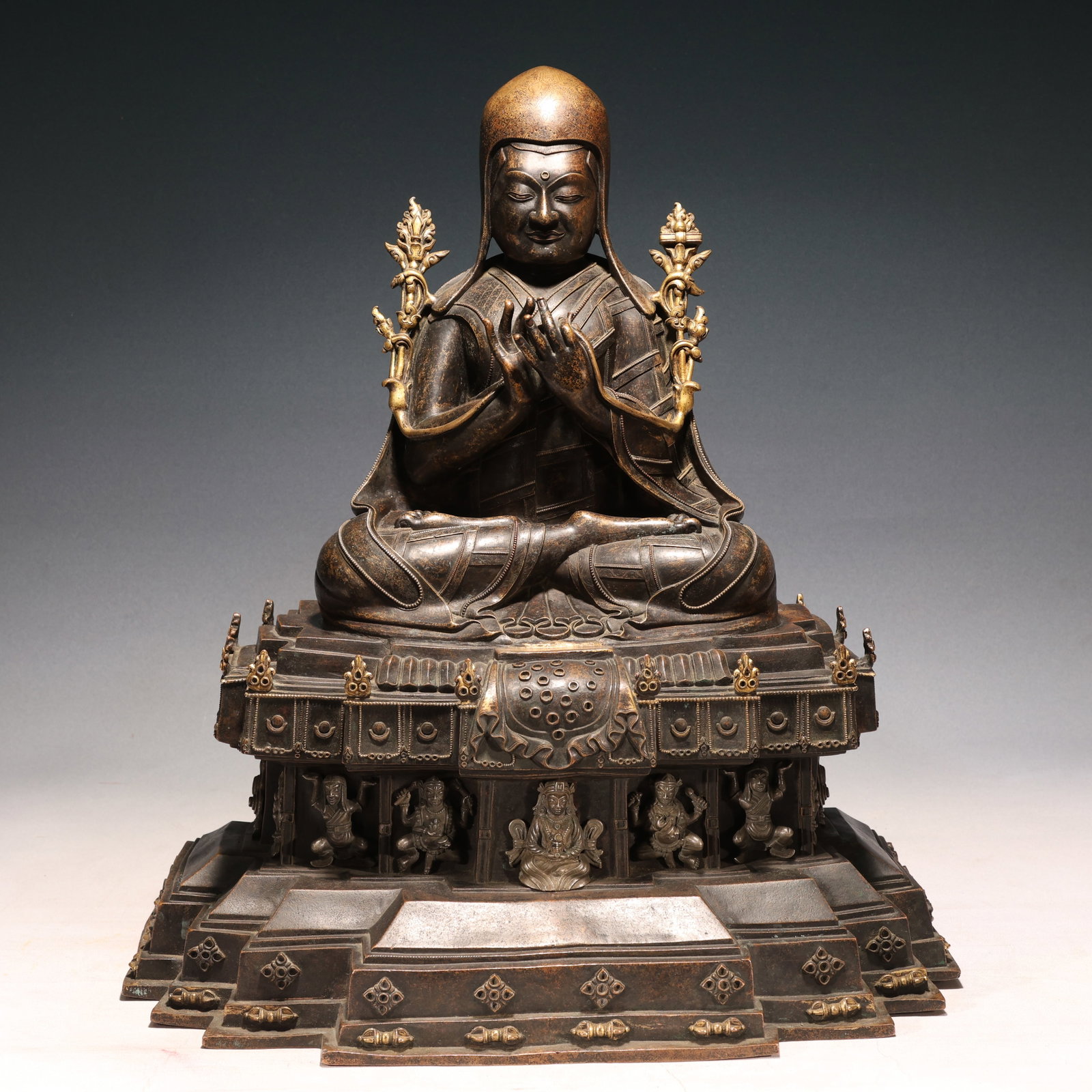 A Solemn Bronze Statue of Tsongkhapa,With Inscription: A Solemn Bronze Statue of Tsongkhapa,With Inscription,Qing Dynasty, China,Size:19.3inx15.7inx22.4in,Weight:24250g