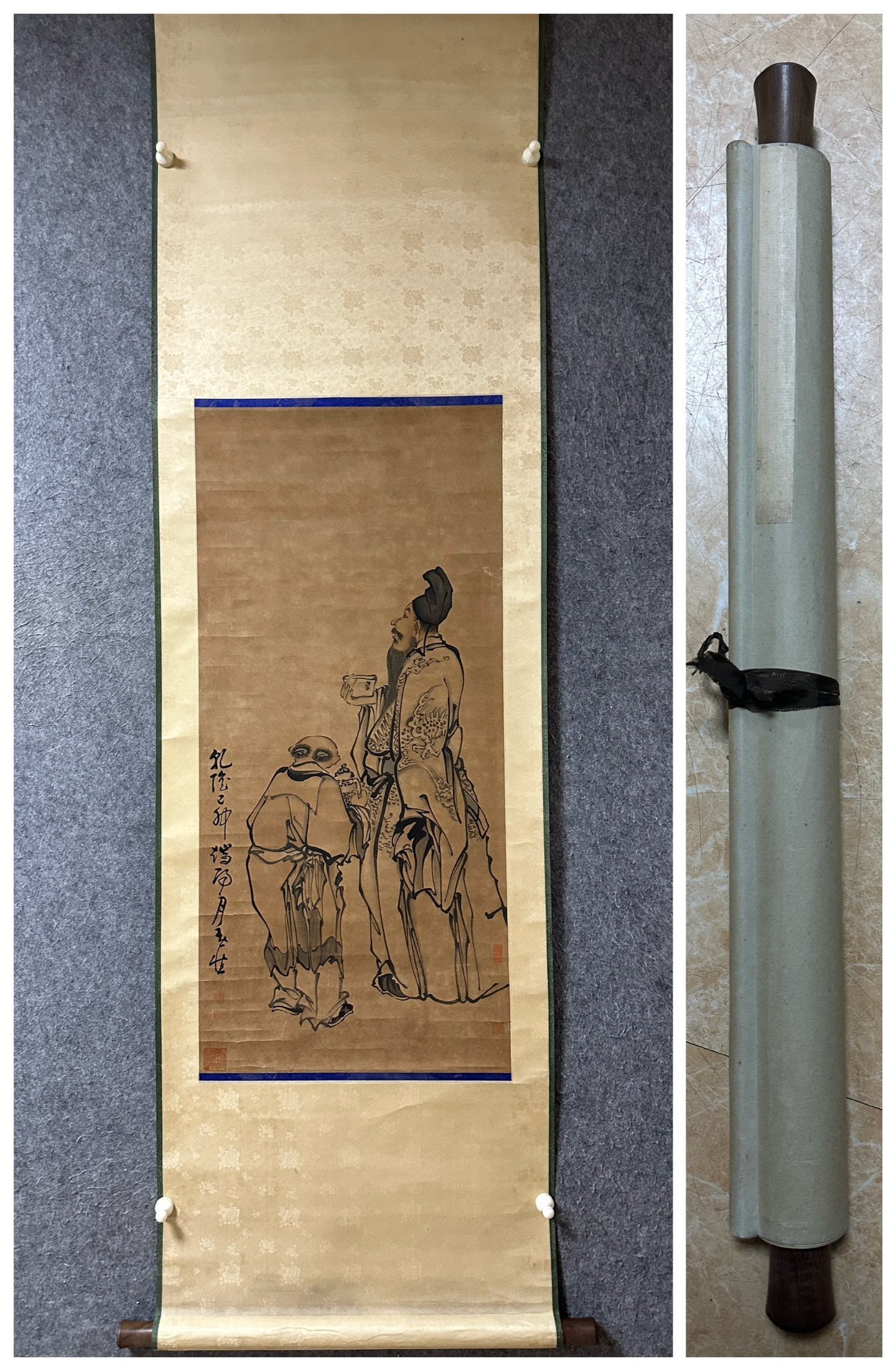 An Exquisite Chinese Vertical Scroll Ink Painting of Figure on Paper: An Exquisite Chinese Vertical Scroll Ink Painting of Figure on Paper,Huang Shen,Size:37.4inx17.3in 一幅中国水墨人物画立轴,黄