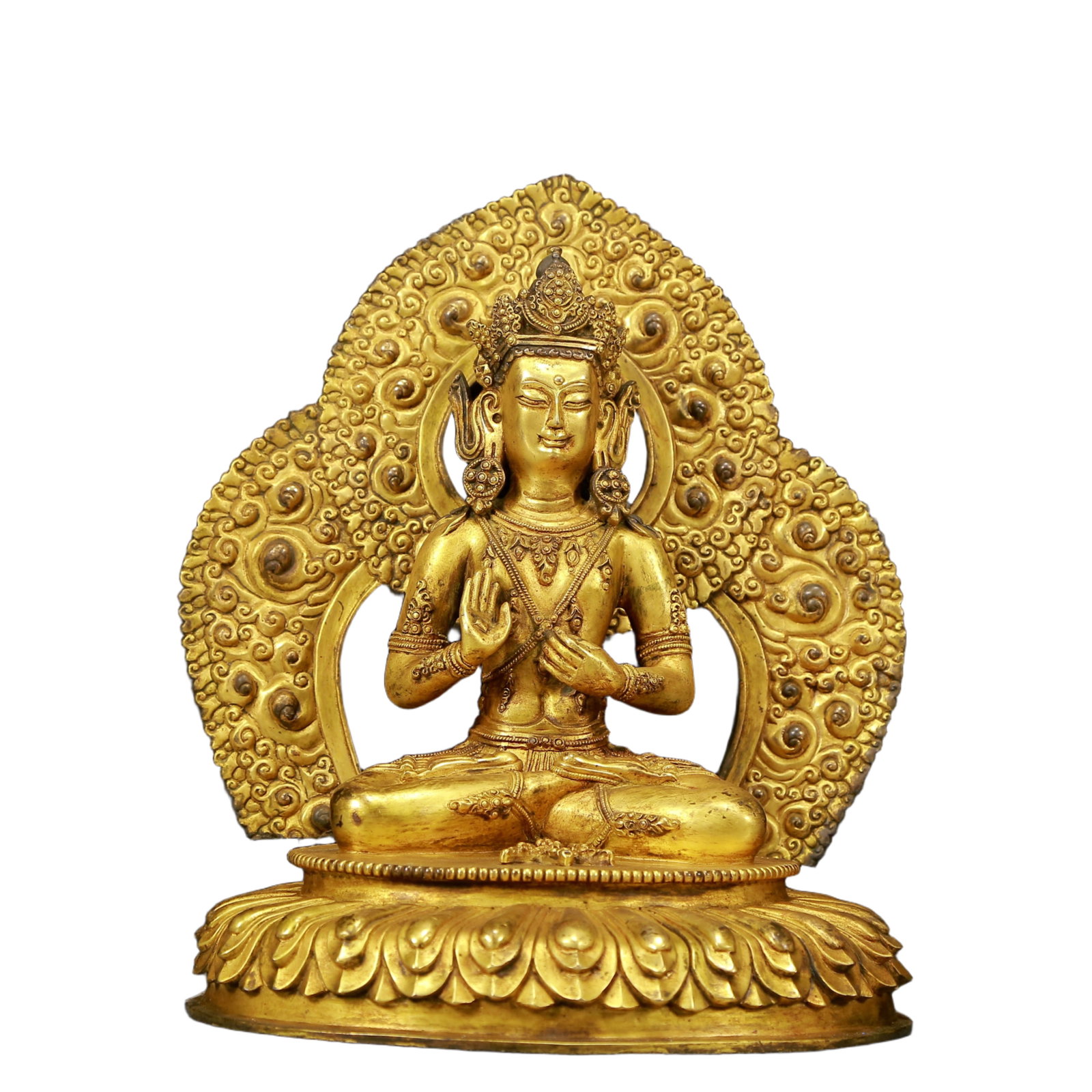 A Solemn Gilt Bronze Statue of Bodhisattva: A Solemn Gilt Bronze Statue of Bodhisattva,Ming Dynasty, China,Size:8.3inx7.5inx10.2in,Weight:4420g 铜鎏金菩萨像，明代