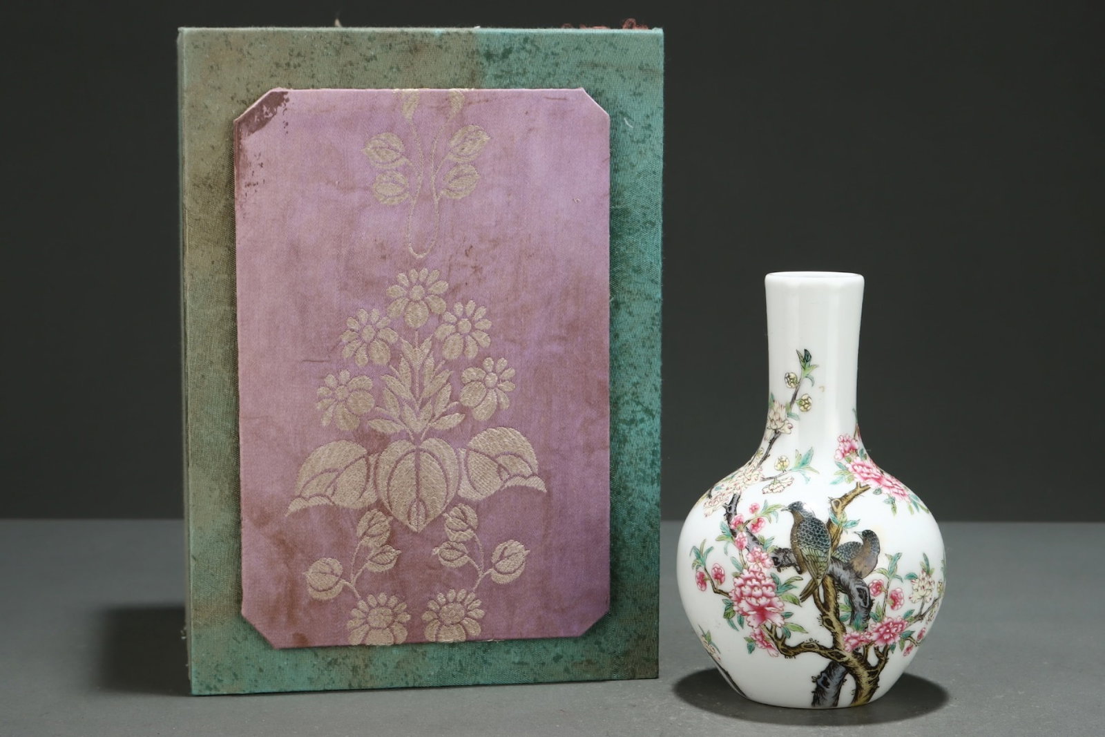 An Exquisite Famille-Rose Flower and Bird Pattern Vase,with poem: An Exquisite Famille-Rose Flower and Bird Pattern Vase,with poem,Qing Dynasty,China,Yongzheng Four-character Mark,Size:6.3inx3.9in 粉彩花鸟纹瓶,带诗