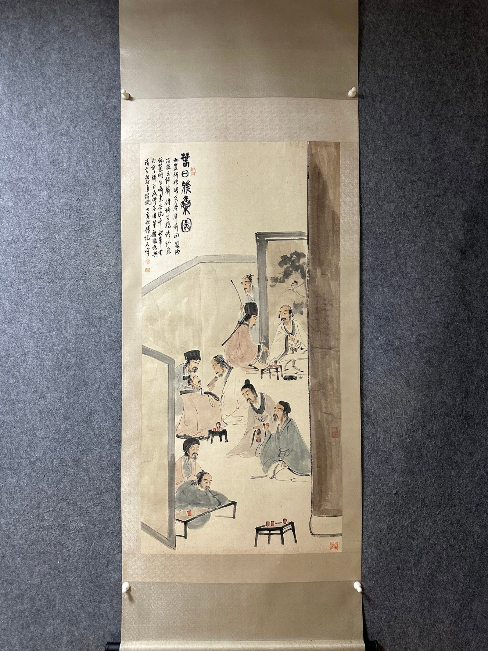 A Chinese Vertical Scroll Ink Painting of Character and Story on Paper: A Chinese Vertical Scroll Ink Painting of Character and Story on Paper,Fu Baoshi,Size:54.2inx26.5in