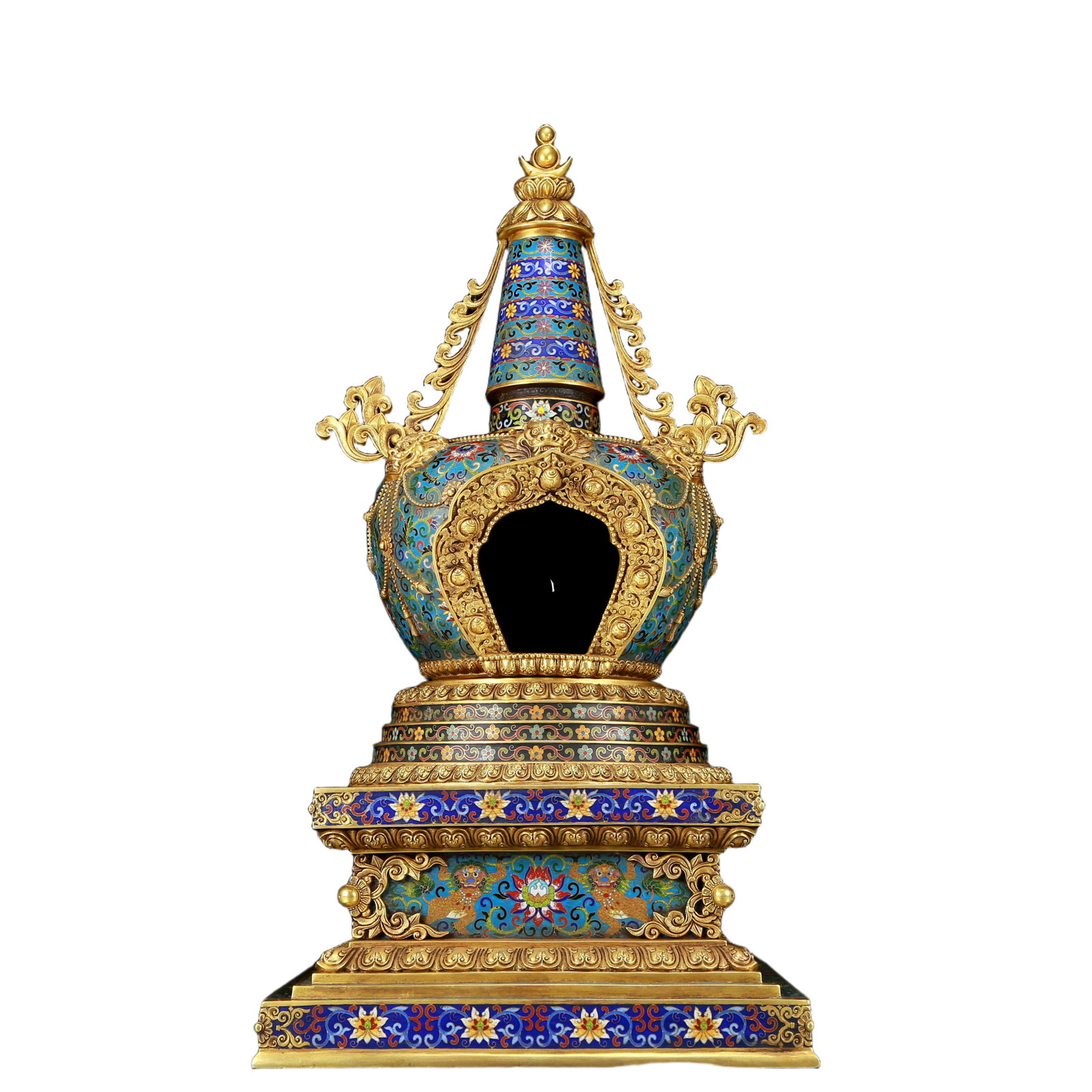 A rare cloisonn?? Buddhist niche with twining branches and lotus pattern: A precious cloisonné Buddhist niche with entwining lotus patterns. The application of filigree technology makes the decoration of this collection more detailed and three-dimensional. This collect
