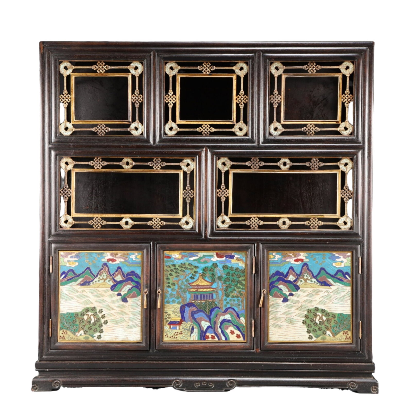 A Monumental Zitanwood Landscape Pattern Cabinet: A Monumental Zitanwood Landscape Pattern Cabinet,Qing Dynasty, China,Size:22inx7.7inx22.4in Weight:24000g 紫檀山水纹柜,中国清代