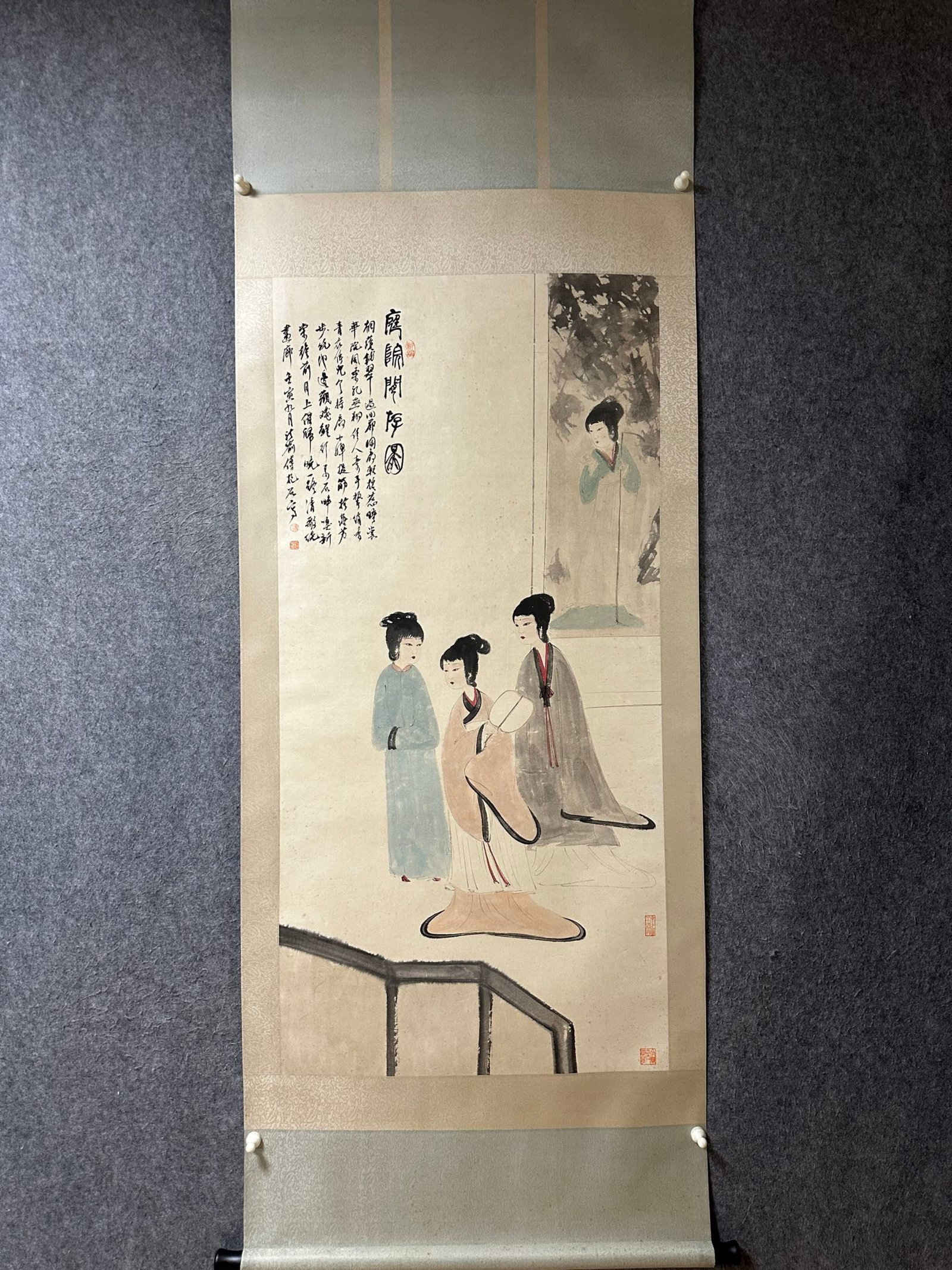 A Chinese Vertical Scroll Ink Painting of Character and Story on Paper: A Chinese Vertical Scroll Ink Painting of Character and Story on Paper,Fu Baoshi,Size:54.1inx26.1in