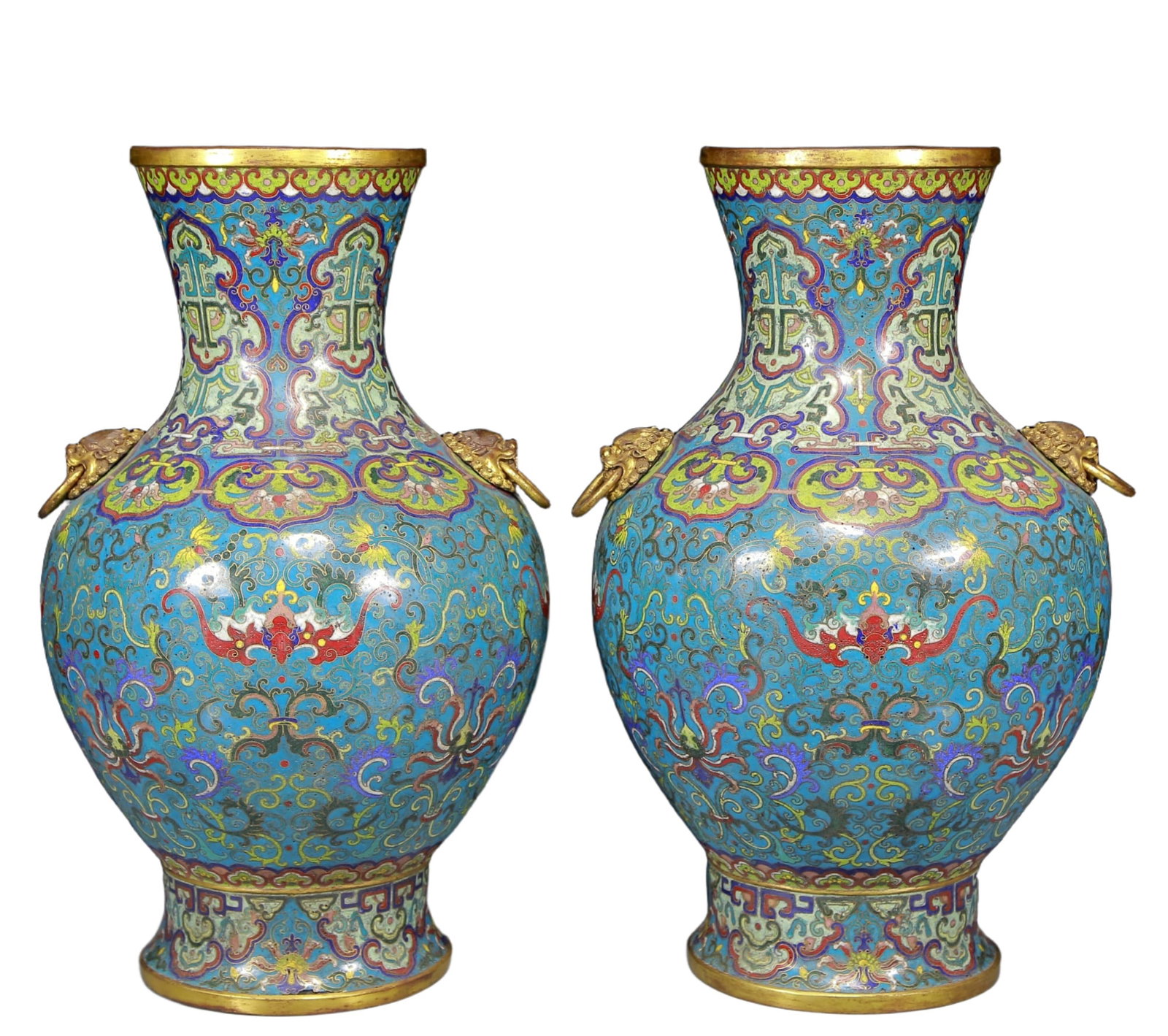 A Pair of Huge Cloisonne Bats Pattern Double-Ears Vases (1 of 14)
