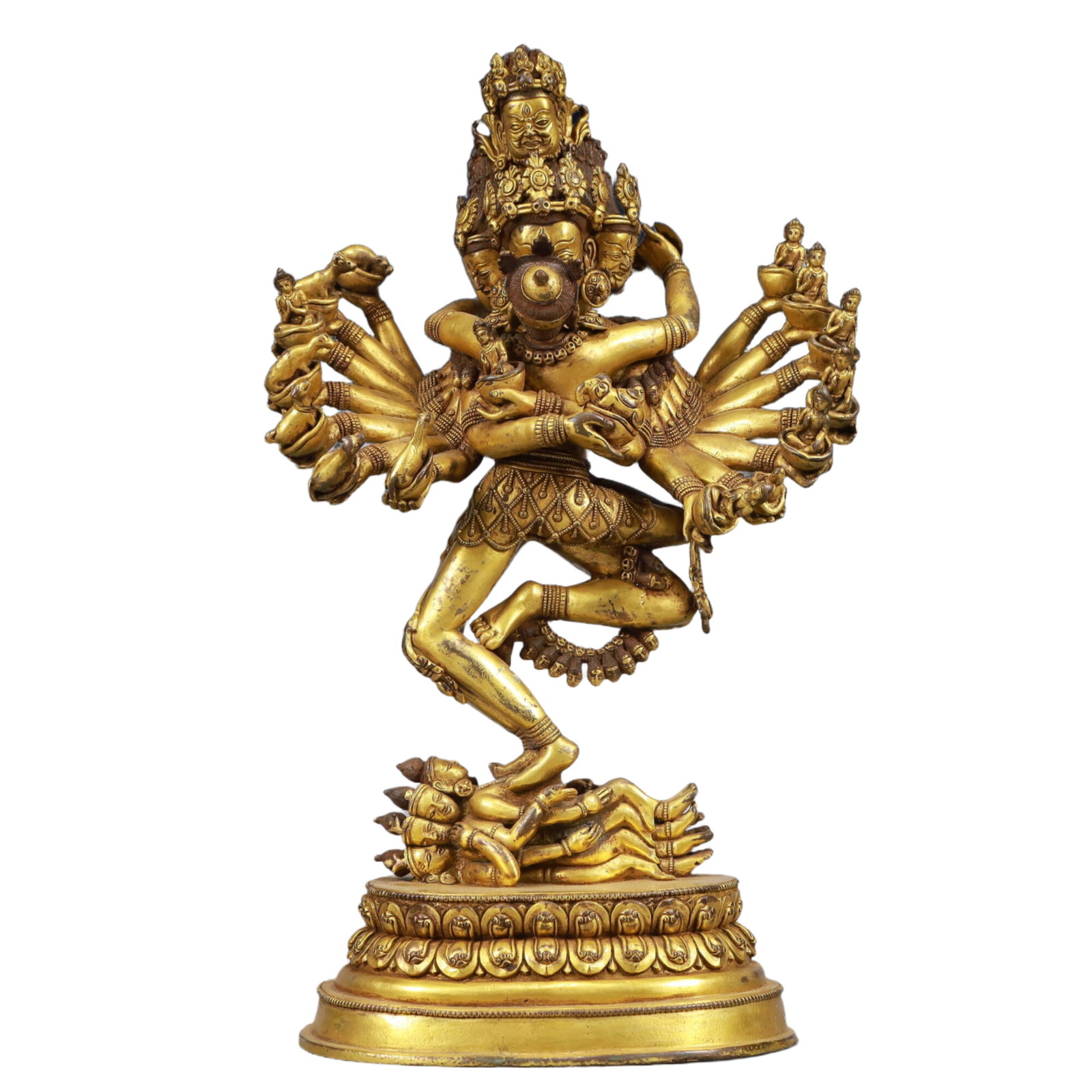 A Solemn Gilt Bronze Statue of Chakrasamvara: A Solemn Gilt Bronze Statue of Chakrasamvara, Ming Dynasty, China, Size:9.4inx4.7inx16.5in, Weight:7950g 铜鎏金胜乐金刚像,中国明ߣ