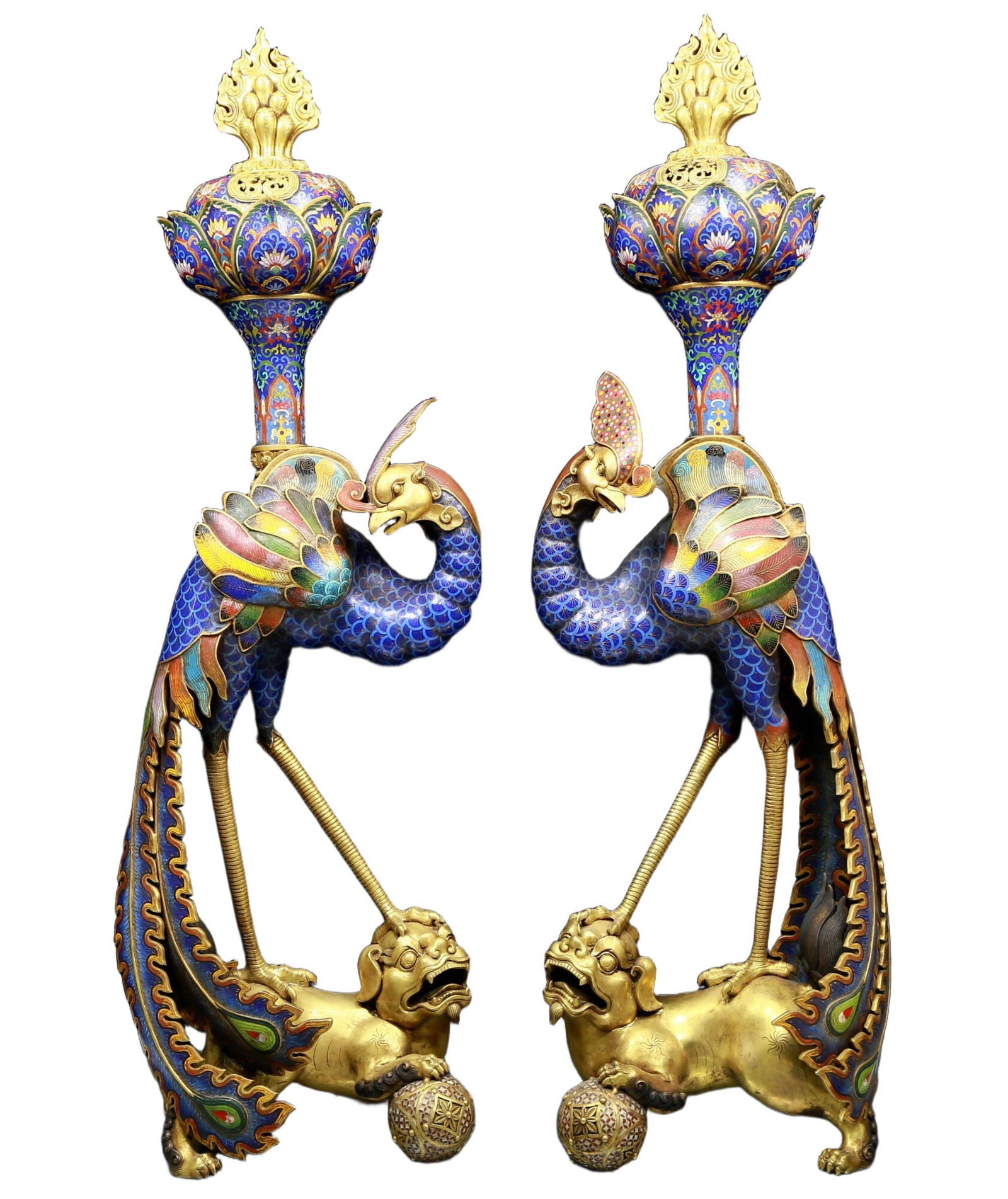 A magnificent pair of cloisonn?? phoenix censers (1 of 18)