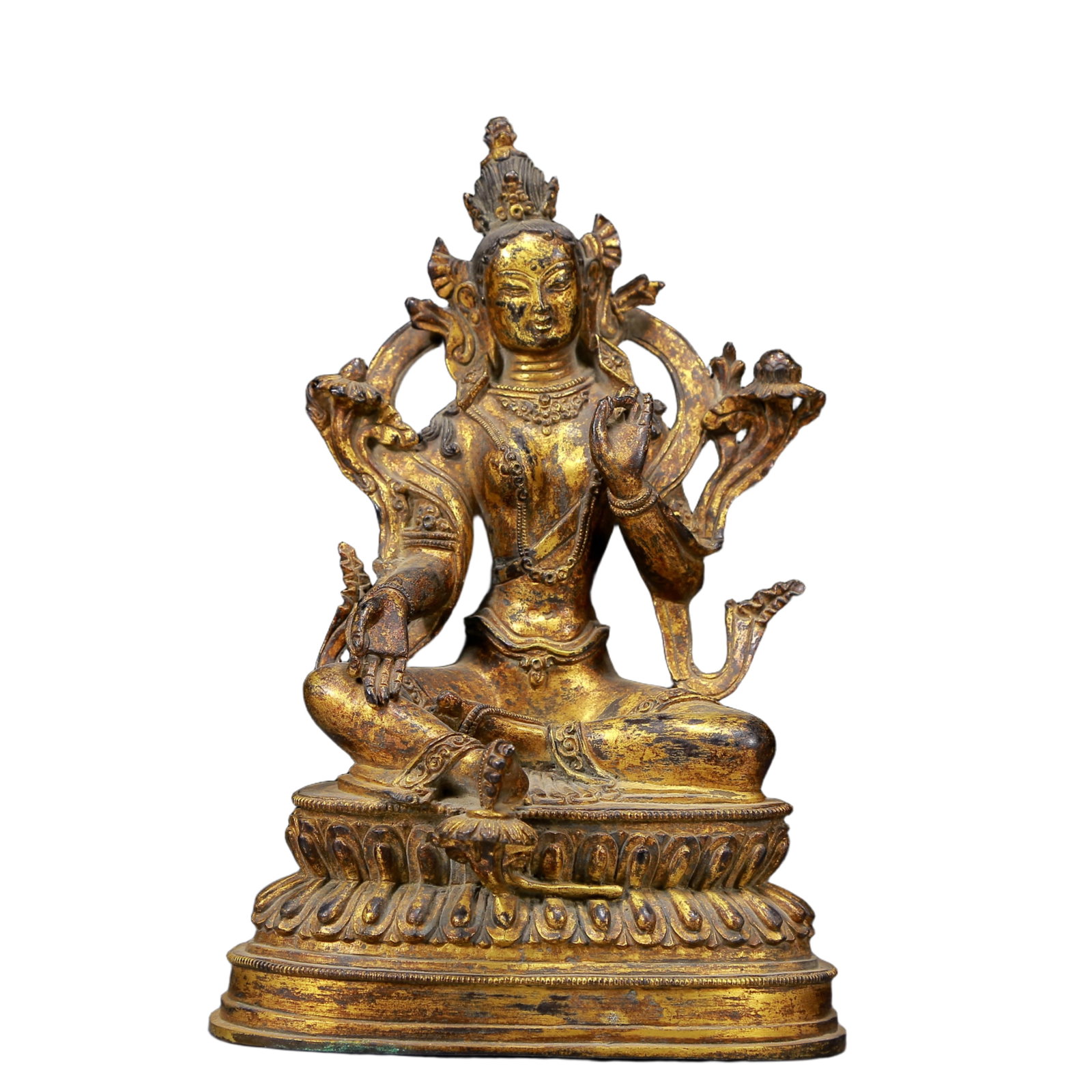 A Solemn Gilt Bronze Statue of Tara: A Solemn Gilt Bronze Statue of Tara,Ming Dynasty, China,Size:5.9inx4.1inx9.1in,Weight:2670g 铜鎏金度母像，明代