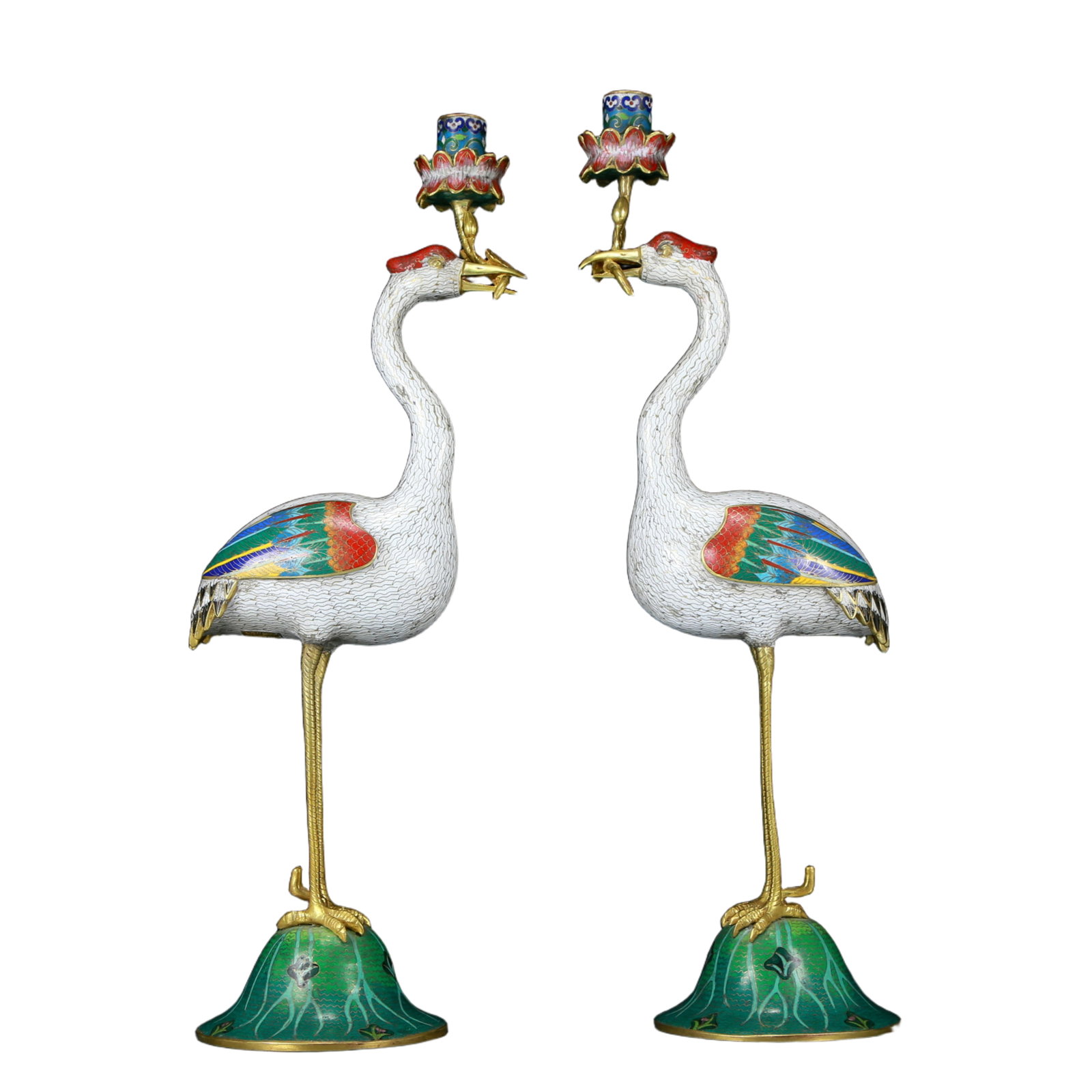 A pair of exquisite cloisonn?? crane-shaped candlesticks (1 of 13)
