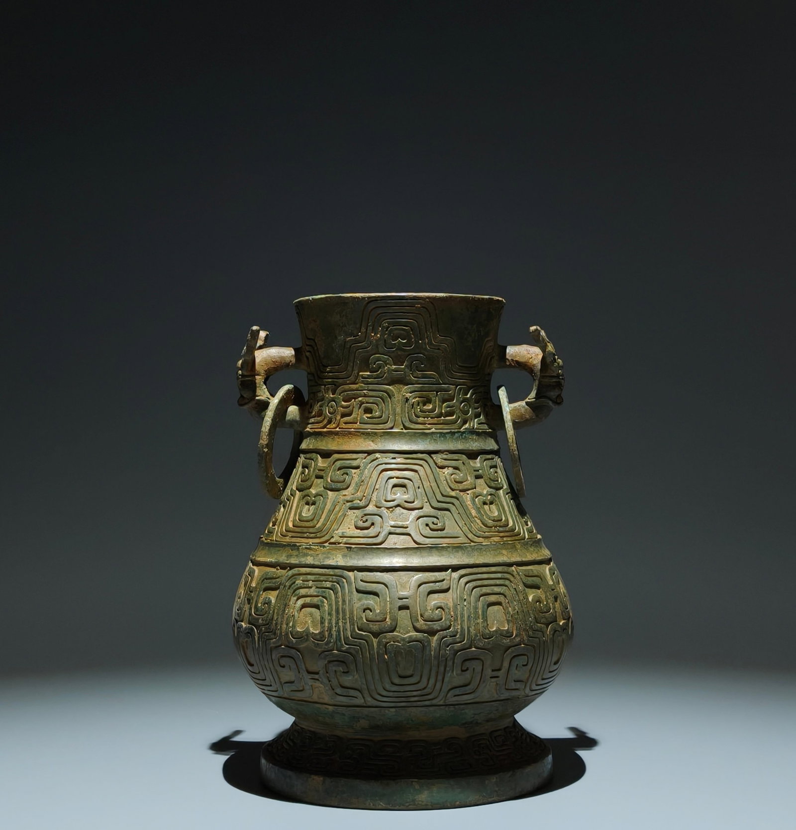 An Archaic Bronze Beast-Ears Pot,With Inscription: An Archaic Bronze Beast-Ears Pot,With Inscription,W.Zhou,China,Size:8.9inx5.9in 青铜兽耳壶,带铭文,中国西周时期