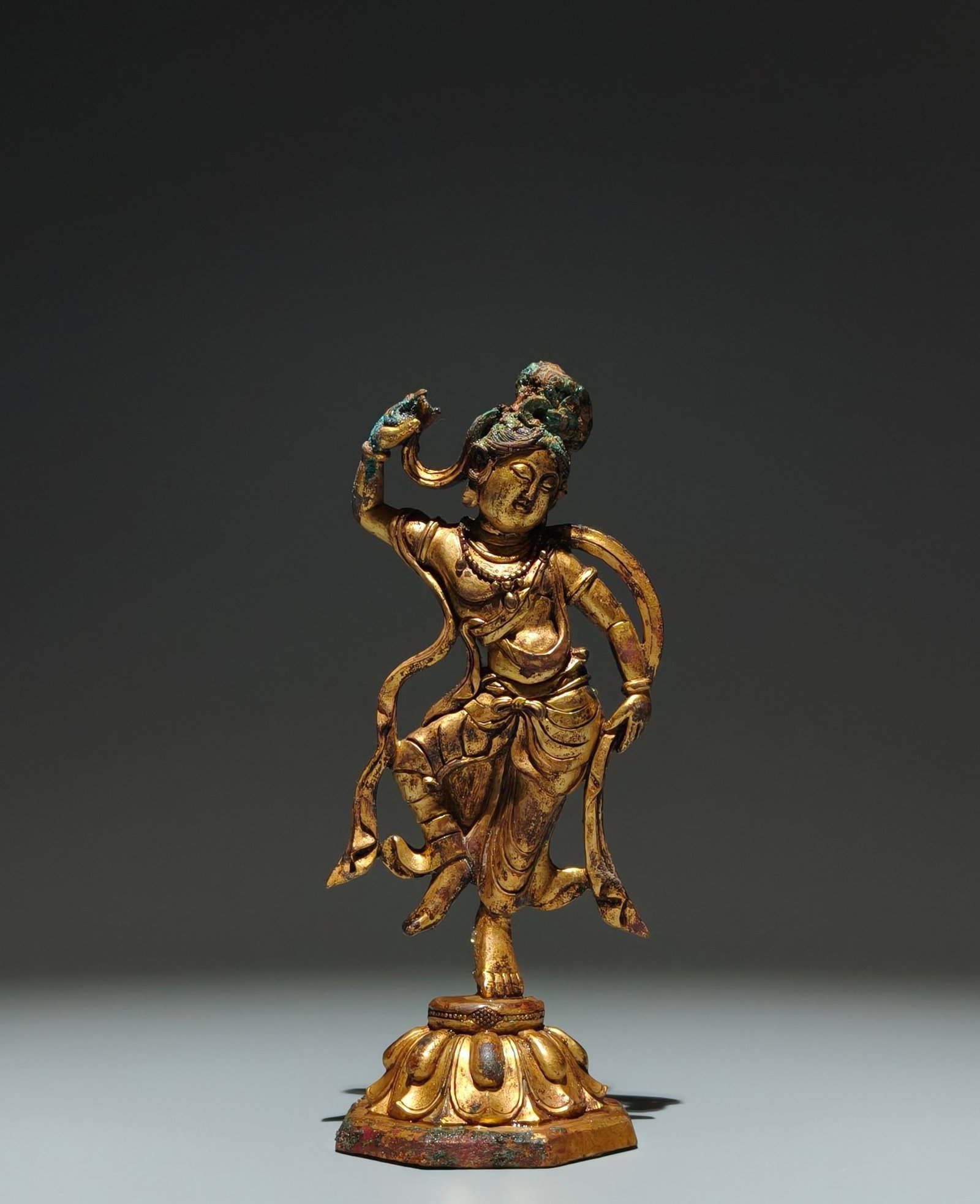 An Exquisite Gilt Bronze Figure Ornament,With Inscription: An Exquisite Gilt Bronze Figure Ornament,With Inscription,Tang Dynasty,China,Size:6.7inx2.8inx2.4in