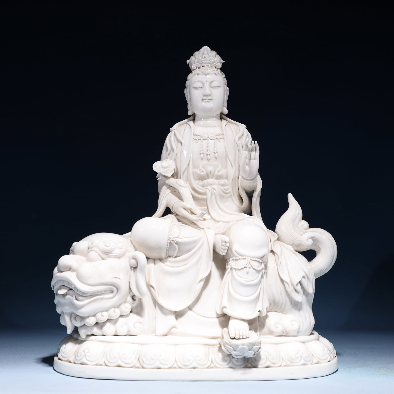 A Solemn Blance-De-Chine Statue of Manjusri (1 of 9)