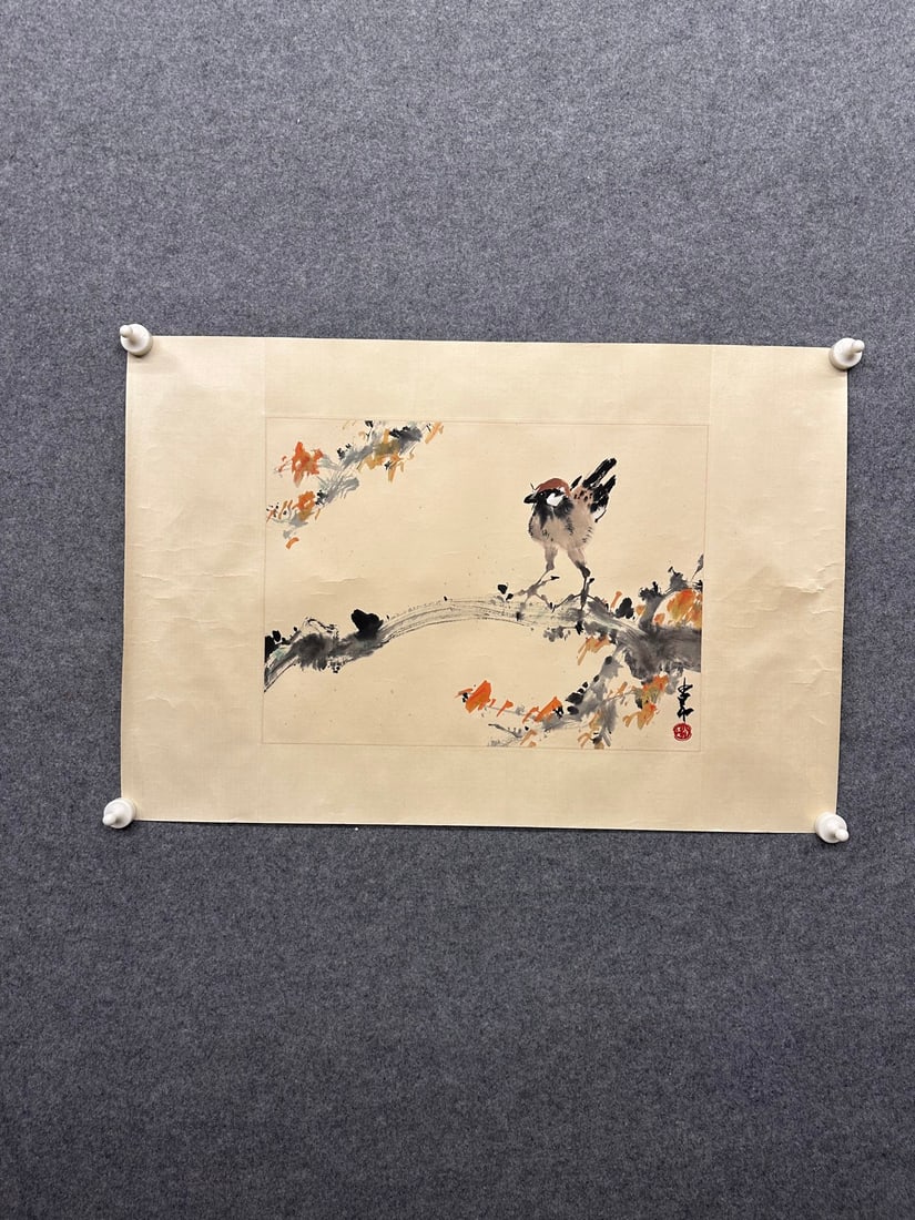 A Chinese Ink Painting of Flower and Bird on Paper: A Chinese Ink Painting of Flower and Bird on Paper,Zhang Shaoang,Size:13inx17.7in 一幅中国水墨花鸟画,张少昂