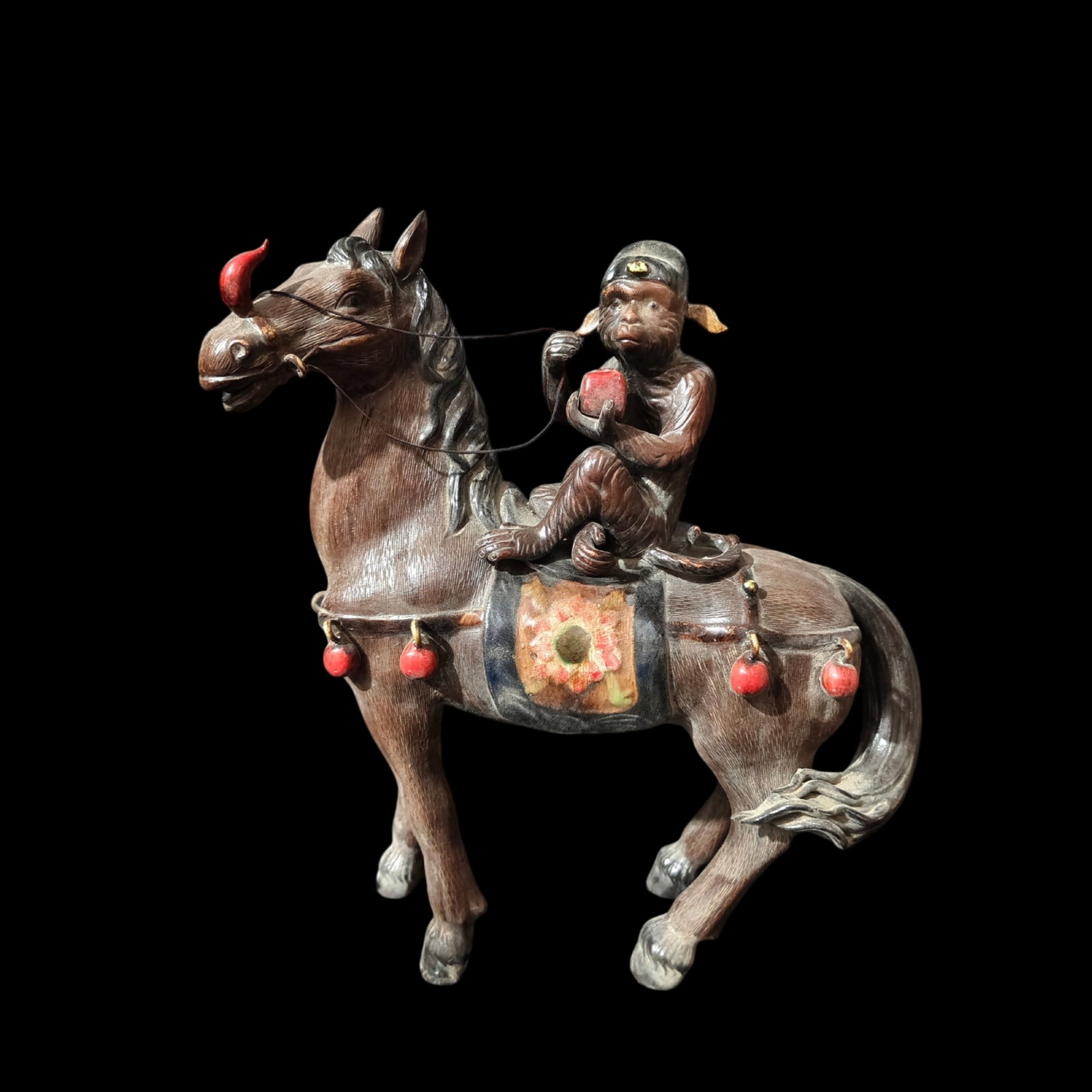 A Rare Shiwan yao Horse Ornament: A Rare Shiwan yao Horse Ornament,Qing Dynasty,China,With Mark,Size:13inx5.5inx13.4in 石湾窑骏马摆件,中国清代,带款