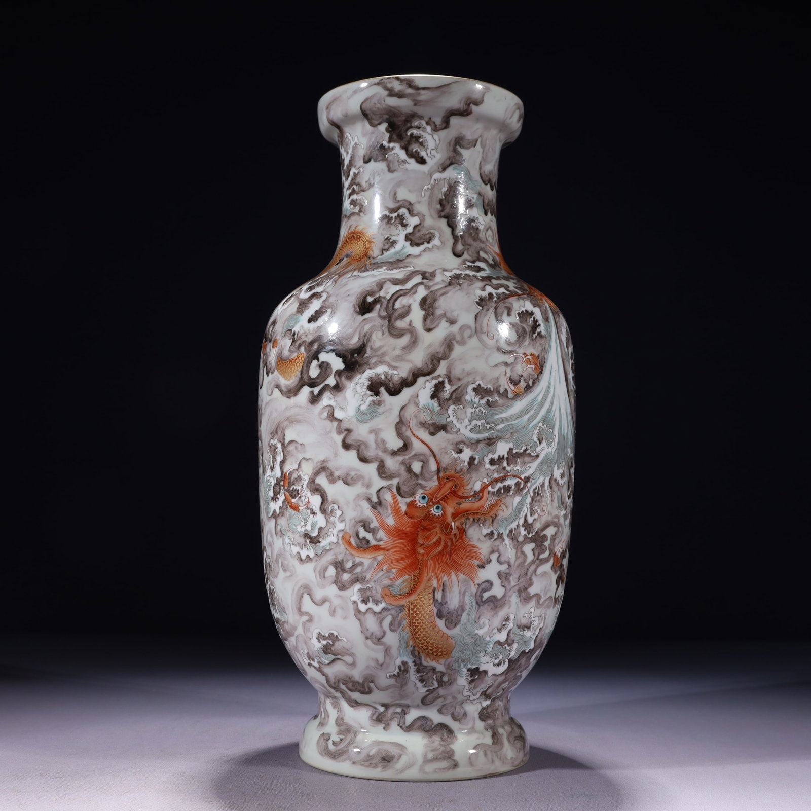 An Exquisite Ink Color Painted Gold Seawater and Dragon Pattern Vase: An Exquisite Ink Color Painted Gold Seawater and Dragon Pattern Vase,Qing Dynasty,China,Yongzheng Six-character Mark,Size:6.3inx13.8in,Weight:2100g 墨彩描金海水(