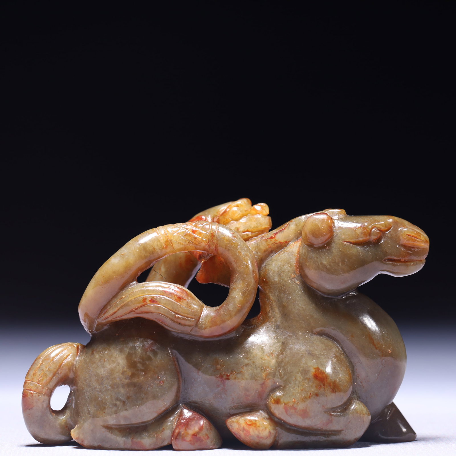 An Exquisite Archaic Jade Horse Ornament: An Exquisite Archaic Jade Horse Ornament,Ancient Time,China,Size:3.7inx1.2inx2.2in,Weight:220g 高古玉骏马摆件,中国远古时期