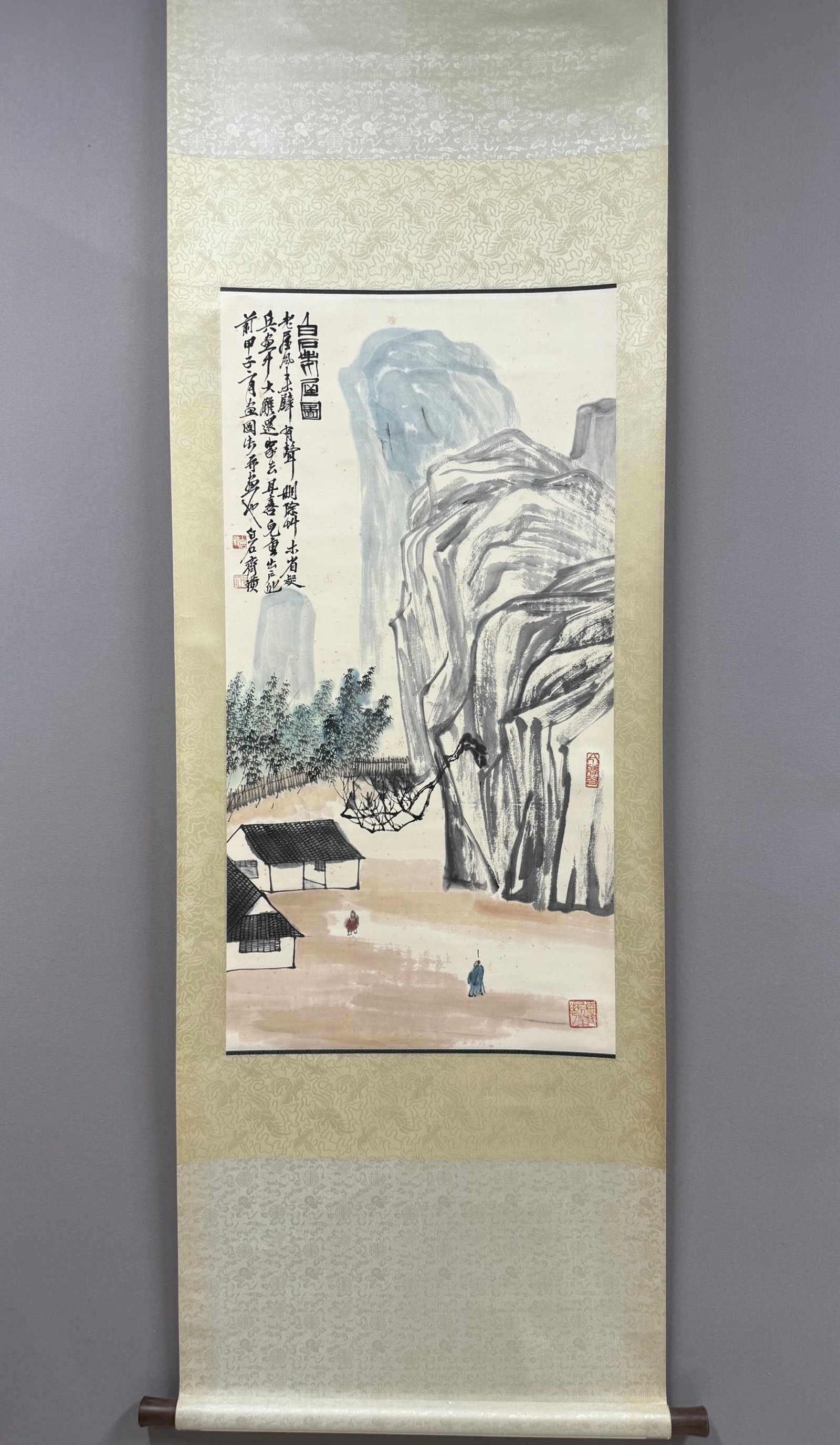 A Chinese Vertical Scroll Ink Painting of Landscape on Paper (1 of 7)