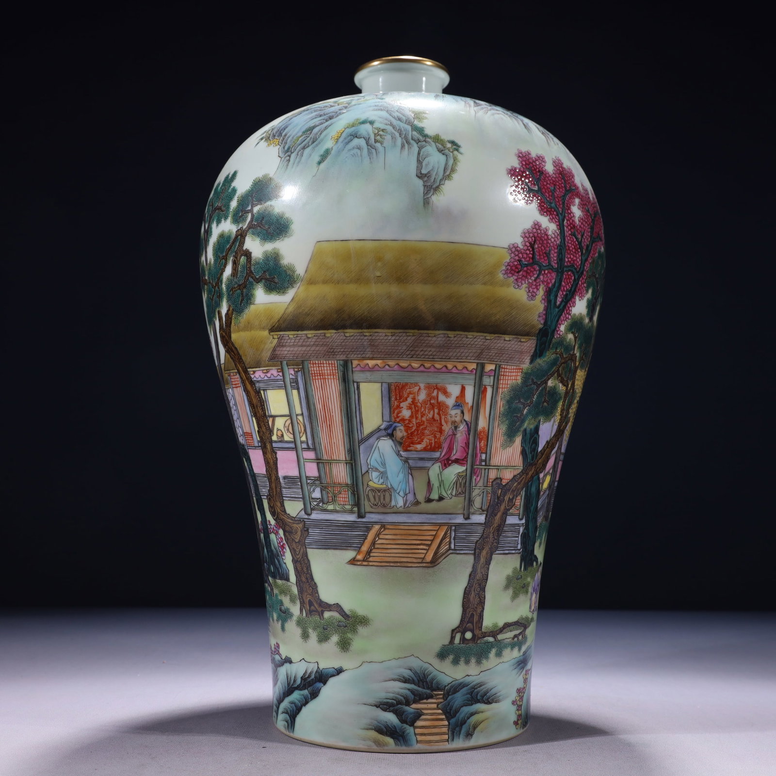 An Exquisite Famille-Rose Painted Gold Character and Story Pattern Vase: An Exquisite Famille-Rose Painted Gold Character and Story Pattern Vase,Qing Dynasty,China,Yongzheng Six-character Mark,Size:8.3inx16.1in,Weight:3950g 粉彩描金人物&
