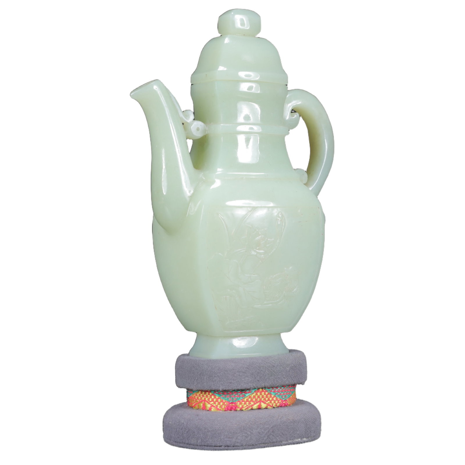 An Exquisite White Jade Flower Pattern Ewer - 5