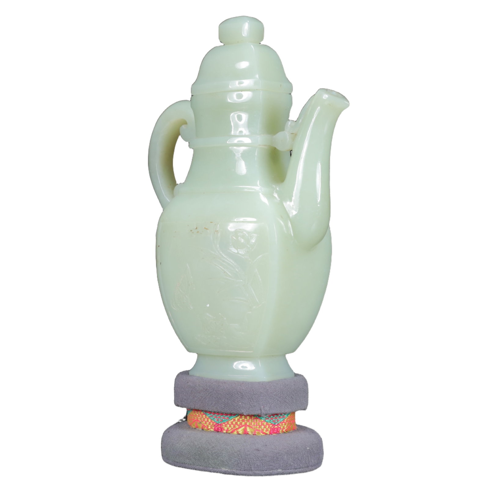 An Exquisite White Jade Flower Pattern Ewer - 7